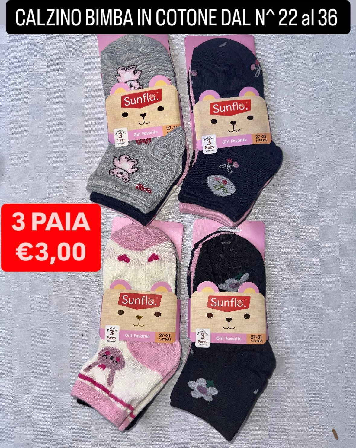 CALZINO BIMBA IN COTONE SET DA 3 PAIA (COLORE CASUALE)