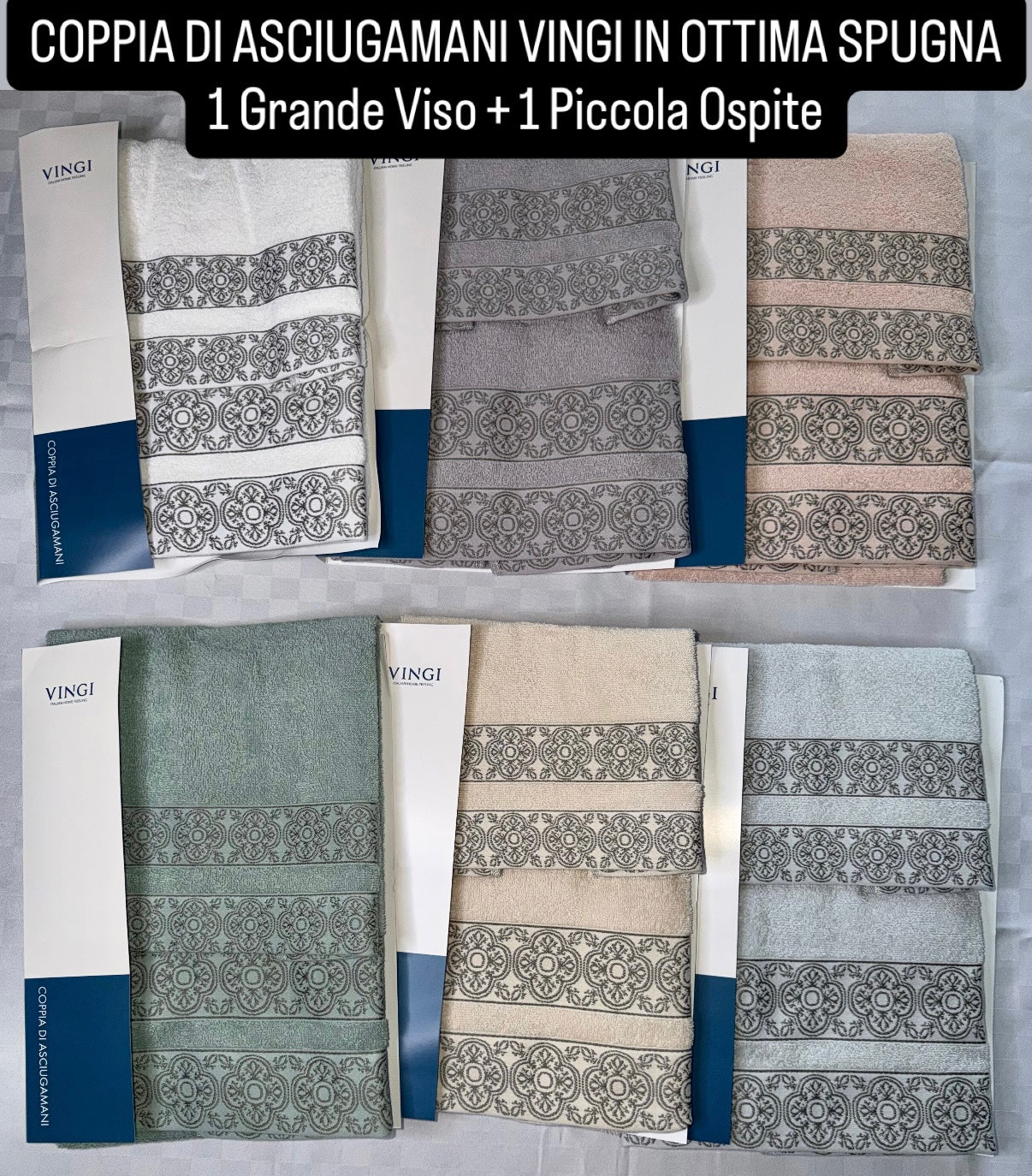 COPPIA DI ASCIUGAMANI VINGI IN OTTIMA SPUGNA contiene 1 Grande Viso + 1 Piccola Ospite