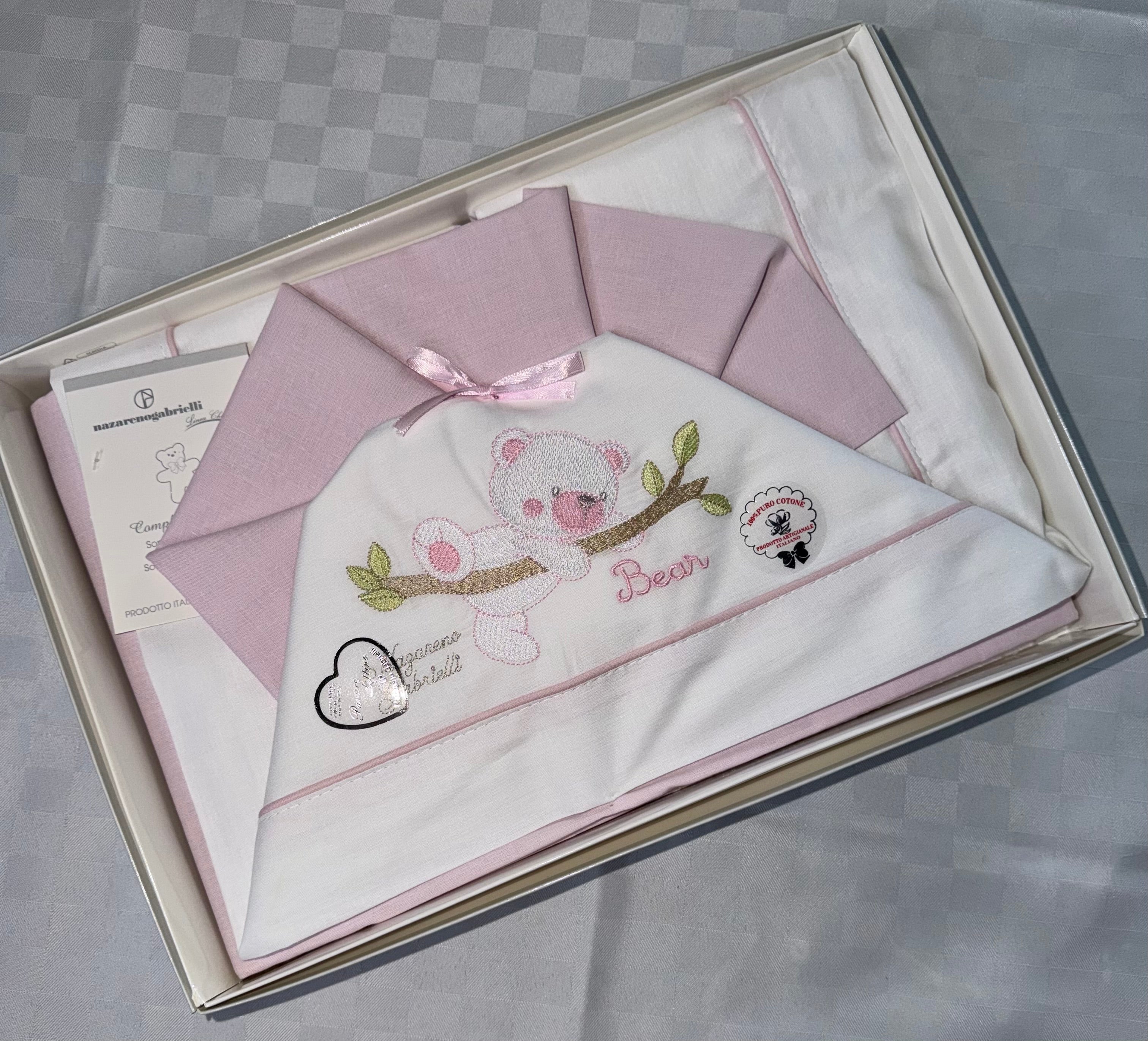 COMPOSE LENZUOLA NEONATO PER CULLA IN 100% COTONE Lenzuolo sopra 120x180cm , Lenzuolo sotto con angoli 140x70cm e Federa 40x55cm