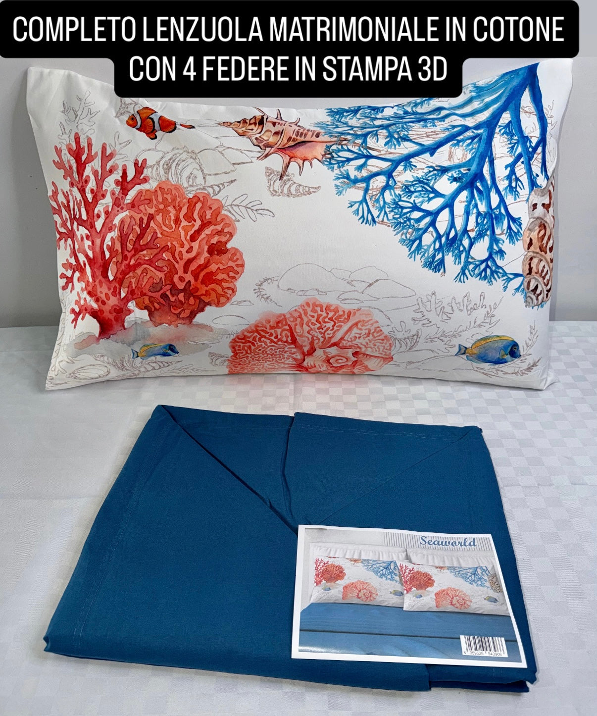 COMPLETO LENZUOLA MATRIMONIALE IN COTONE contiene LENZUOLO SOPRA, LENZUOLO SOTTO E 4 FEDERE IN STAMPA 3D