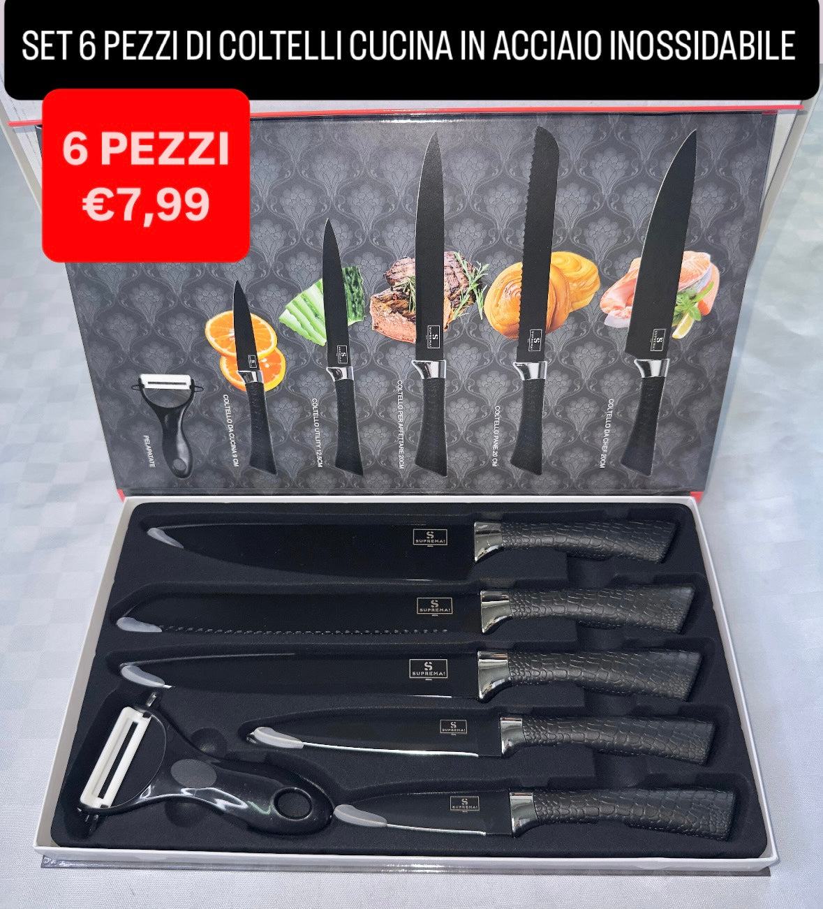 SET COLTELLI CUCINA 6 PEZZI IN ACCIAIO INOSSIDABILE
