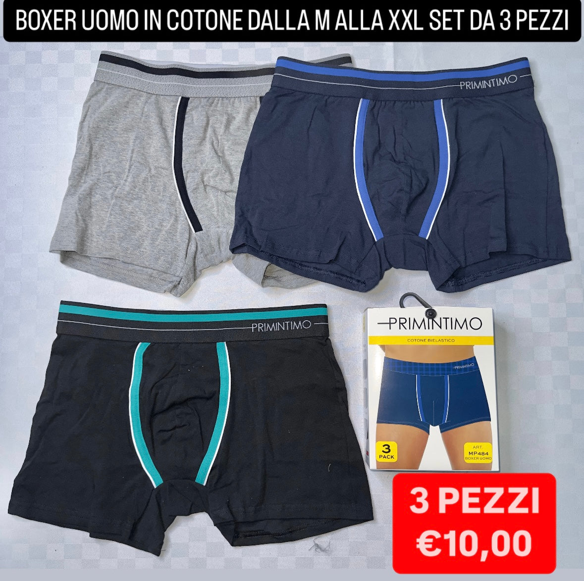 BOXER UOMO PRIMINTIMO IN COTONE SET DA 3 PEZZI (COLORE VARIABILE)
