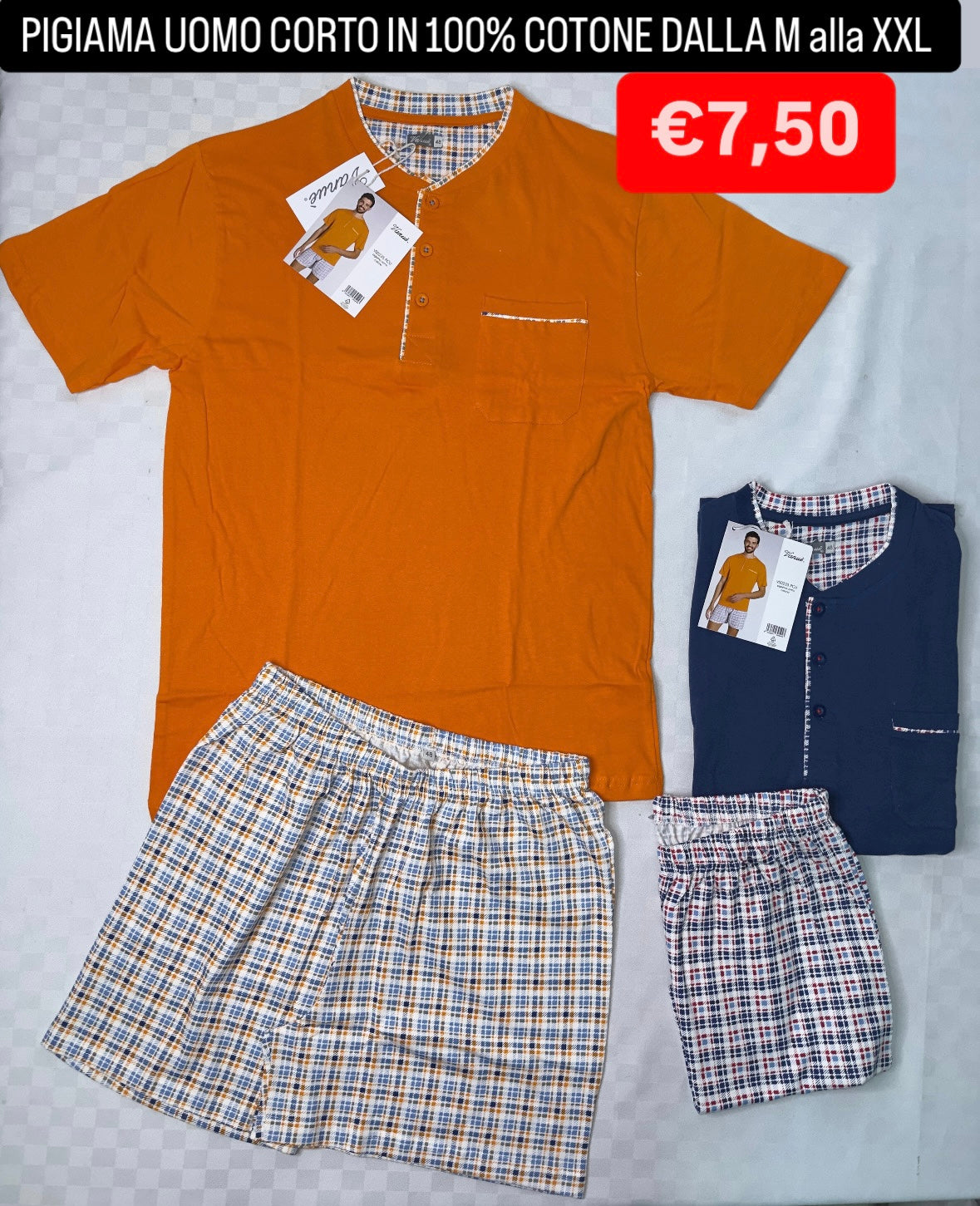 PIGIAMA UOMO IN 100% COTONE Mezza Manica e Pantaloncino