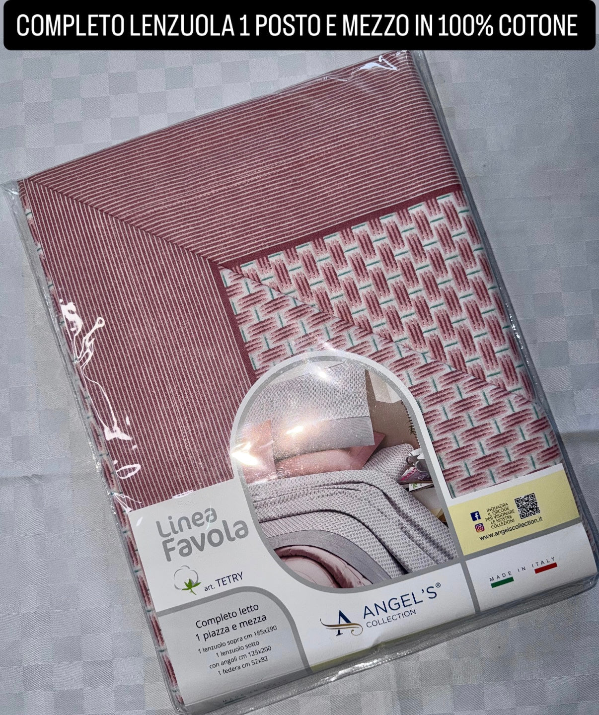COMPLETO LENZUOLA 1 POSTO E MEZZO IN 100% COTONE contiene Lenzuolo sopra, Lenzuolo sotto con angoli e Federe