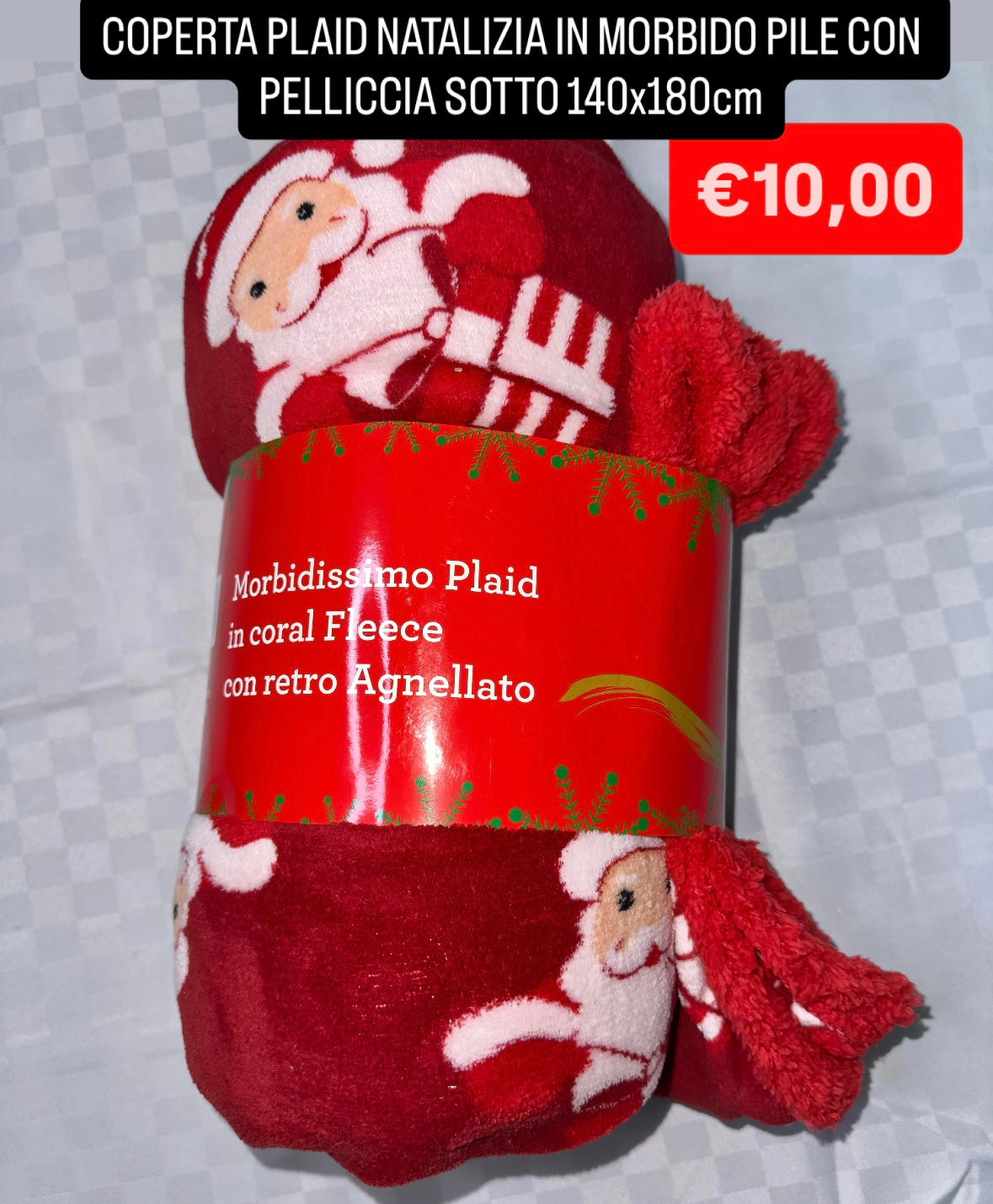 COPERTA PLAID NATALIZIA IN MORBIDO PILE CON STRATO DI PELLICCIA SOTTO misura 140x180cm