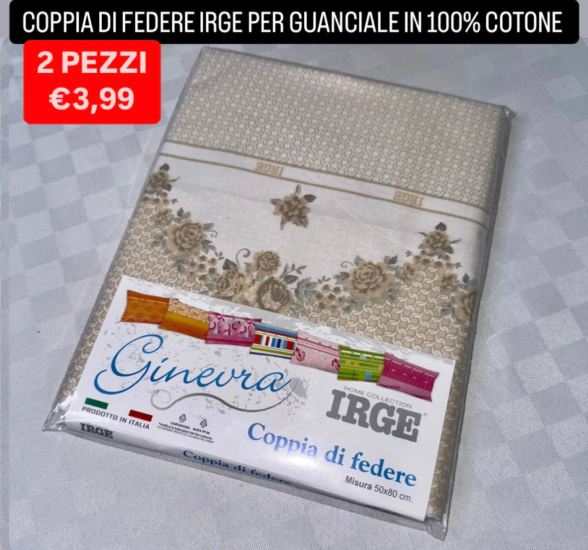 COPPIA DI FEDERE IRGE PER GUANCIALE IN 100% COTONE 52x82cm