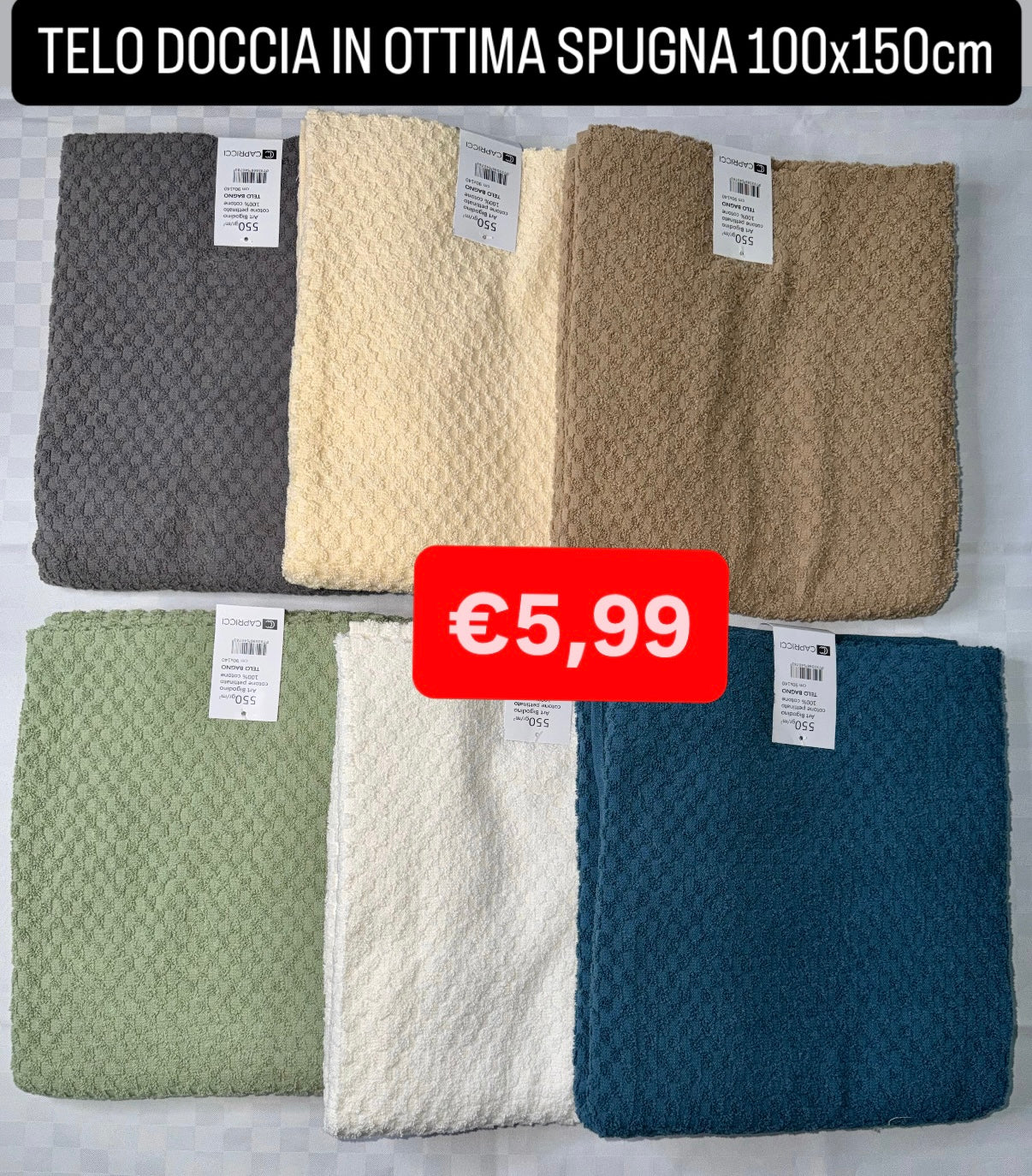 TELO DOCCIA IN SPUGNA 550gr. MISURA 150x100cm
