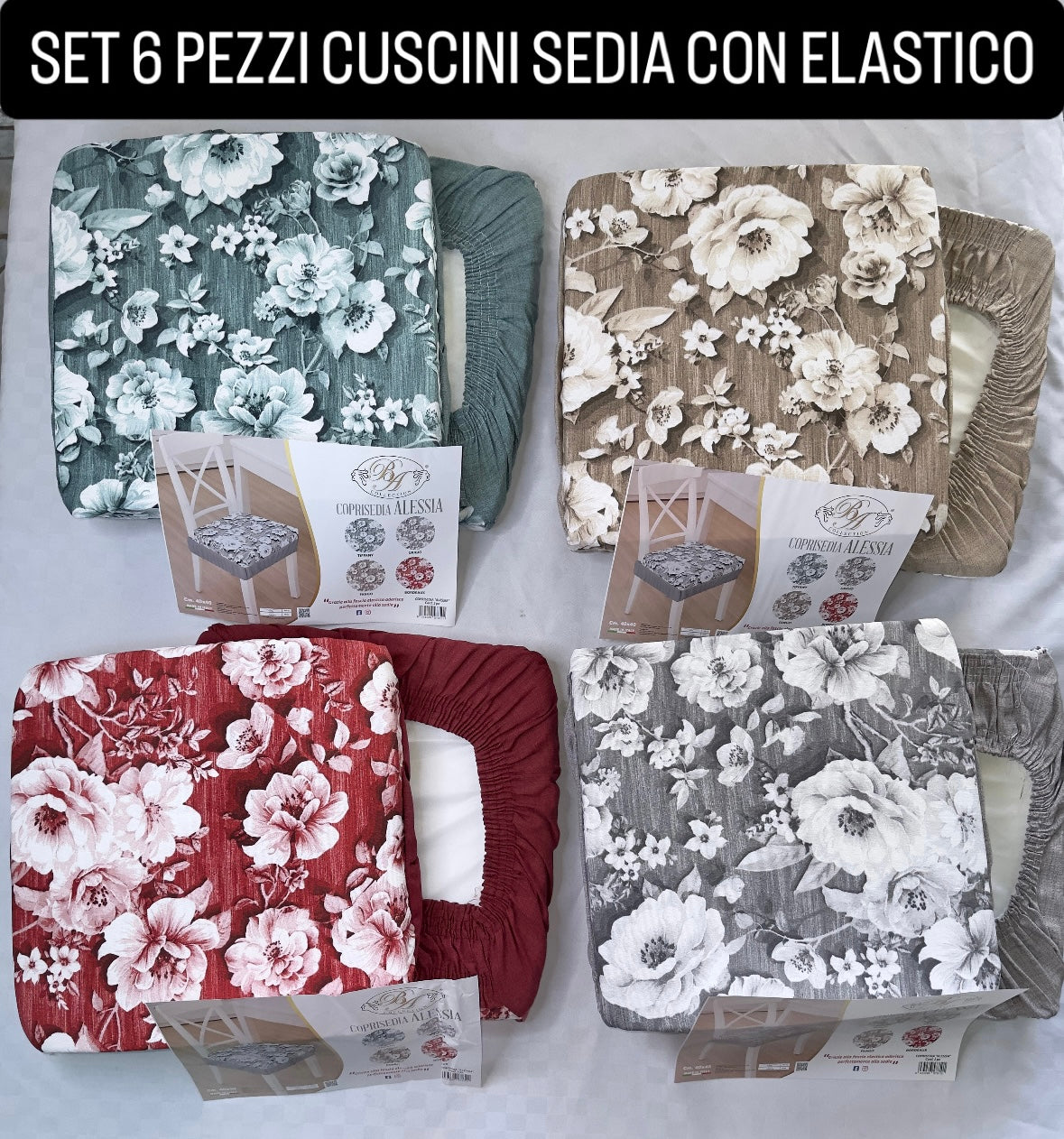 SET 6 PEZZI CUSCINI SEDIA CON ELASTICO Fantasia Margot