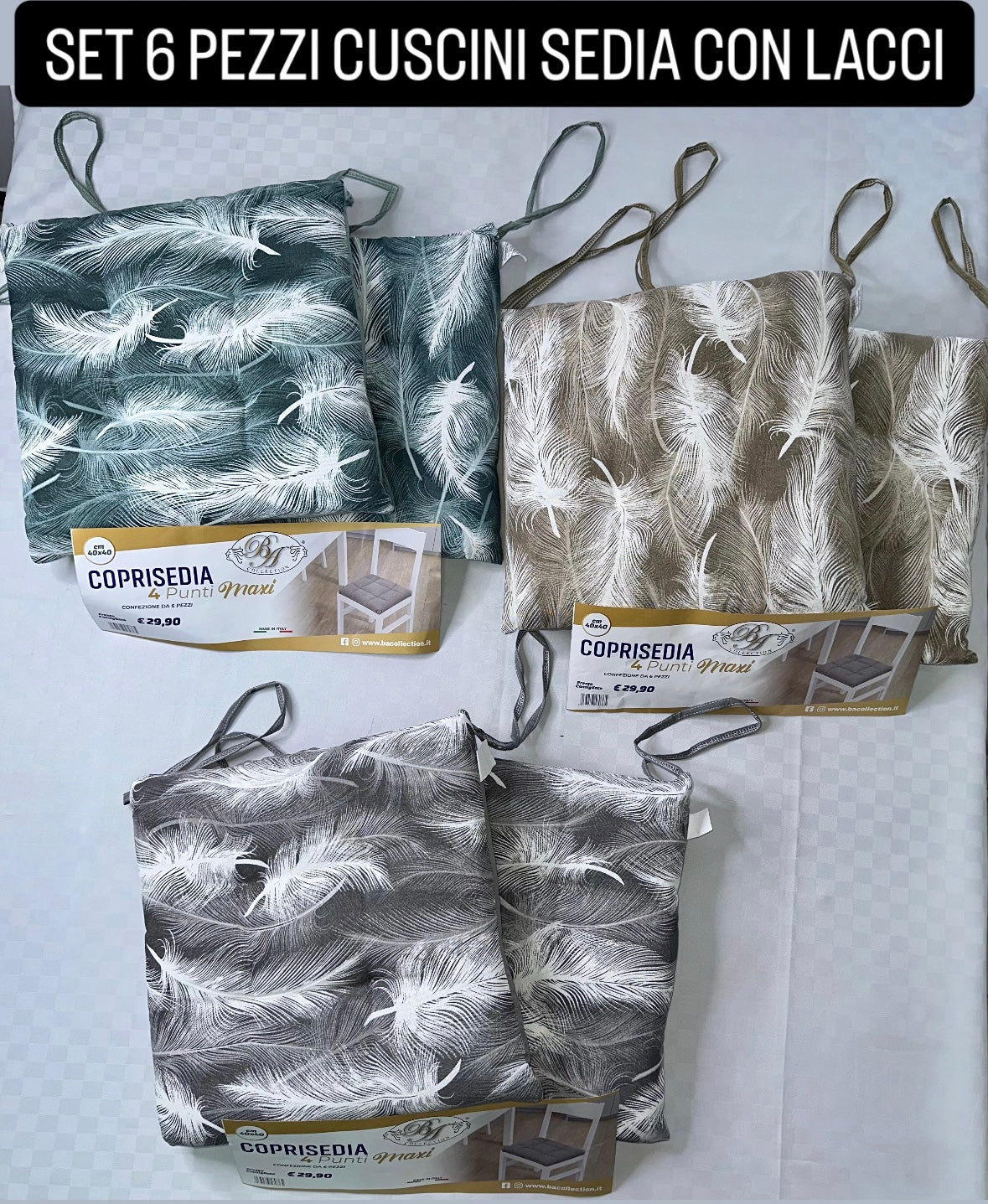 SET 6 PEZZI CUSCINI SEDIA CON LACCI Fantasia Sofi