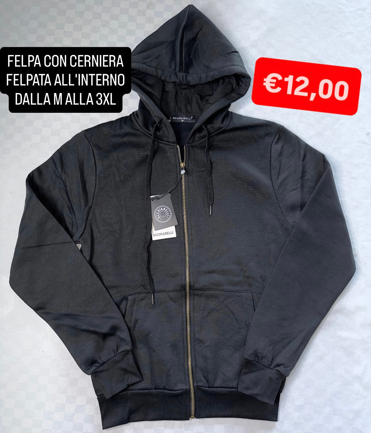 FELPA CON CERNIERA E CAPPUCCIO FELPATA ALL'INTERNO