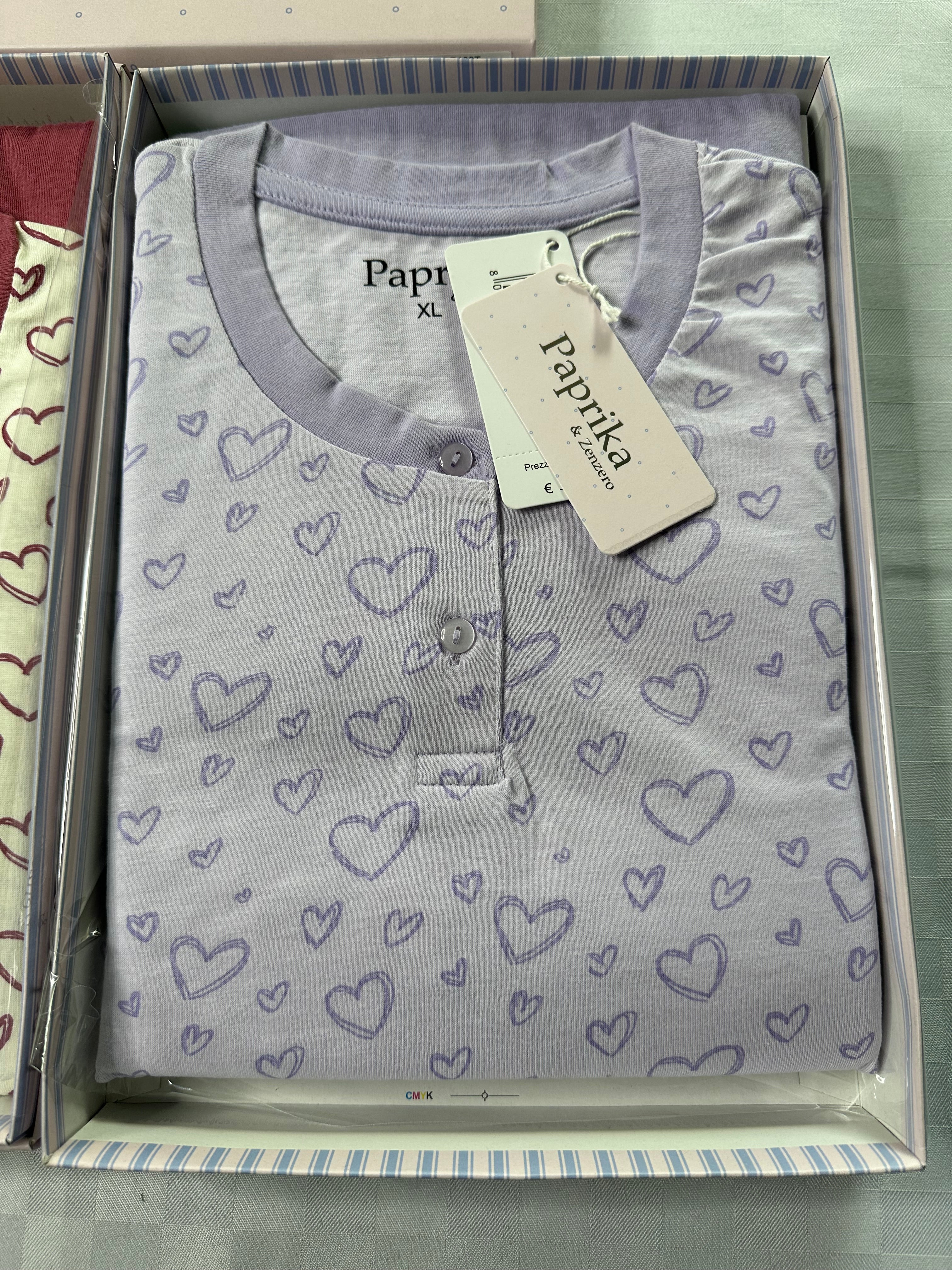 PIGIAMA DONNA 3 PEZZI IN 100% COTONE Maglia mezza manica, Pantalone lungo e Pantaloncino corto