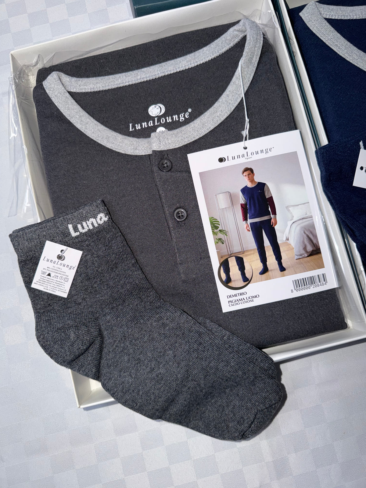 PIGIAMA UOMO IN COTONE CALDO Manica lunga e Pantalone lungo (COMPRESO DI CALZINI)