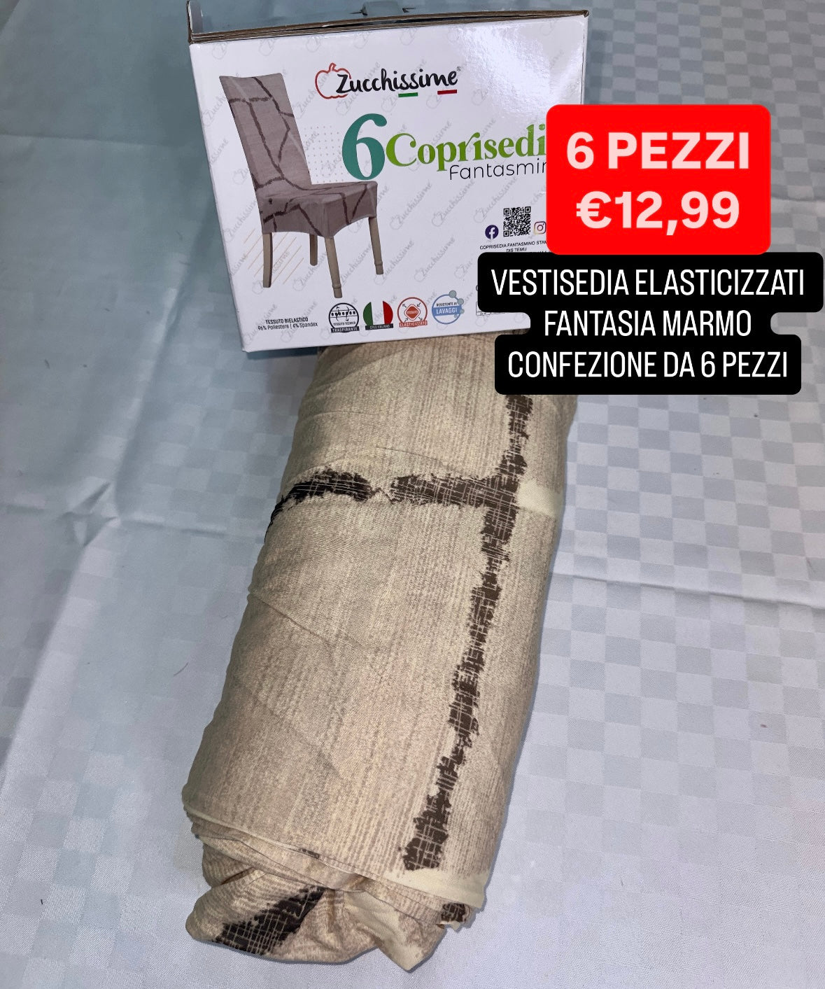 VESTISEDIA ELASTICIZZATI FANTASIA MARMO CONFEZIONE DA 6 PEZZI