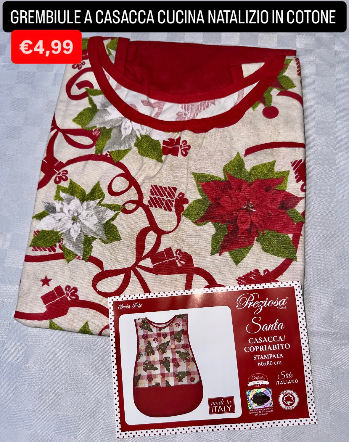 GREMBIULE A CASACCA CUCINA NATALIZIO IN COTONE