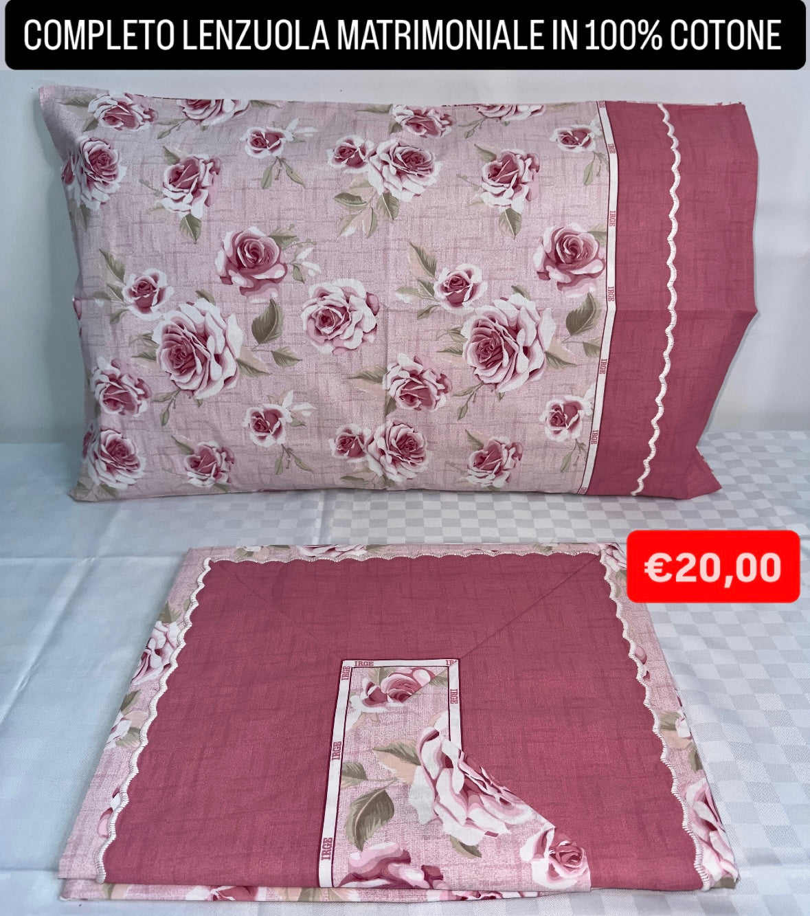 COMPLETO LENZUOLA MATRIMONIALE IN 100% COTONE Lenzuolo sopra, Lenzuolo sotto con angoli e due Federe