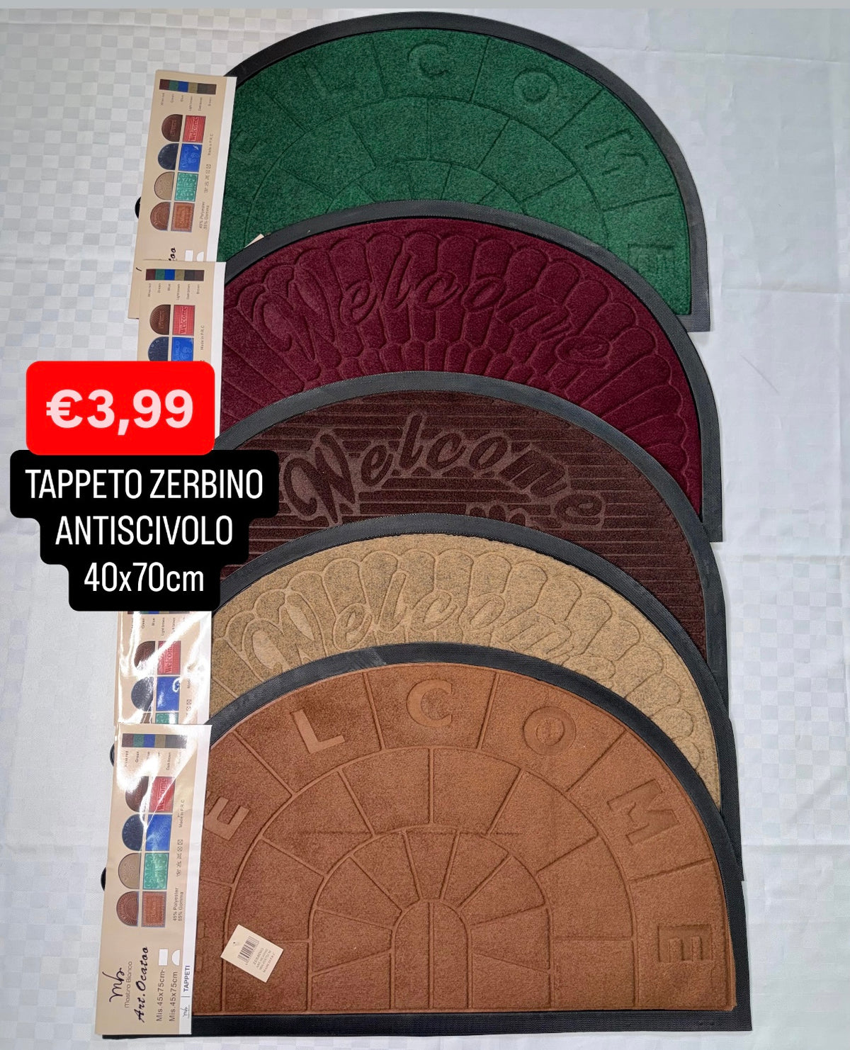 ZERBINO TAPPETO ANTISCIVOLO MEZZA LUNA misura 40x70cm (Fantasia variabile)
