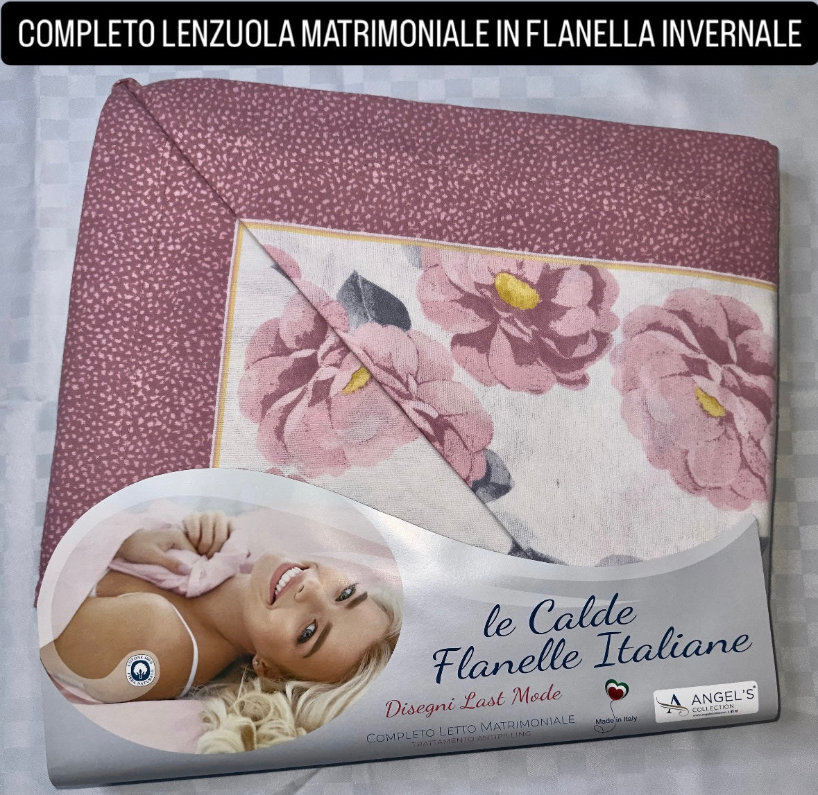 COMPLETO LENZUOLA MATRIMONIALE IN FLANELLA Lenzuolo sopra,Lenzuolo sotto con angoli e due federe