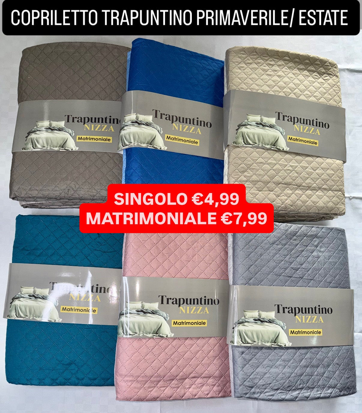 COPRILETTO TRAPUNTINO PRIMAVERA/ESTATE disponibile Matrimoniale e Singolo (DOUBLE-FACE)