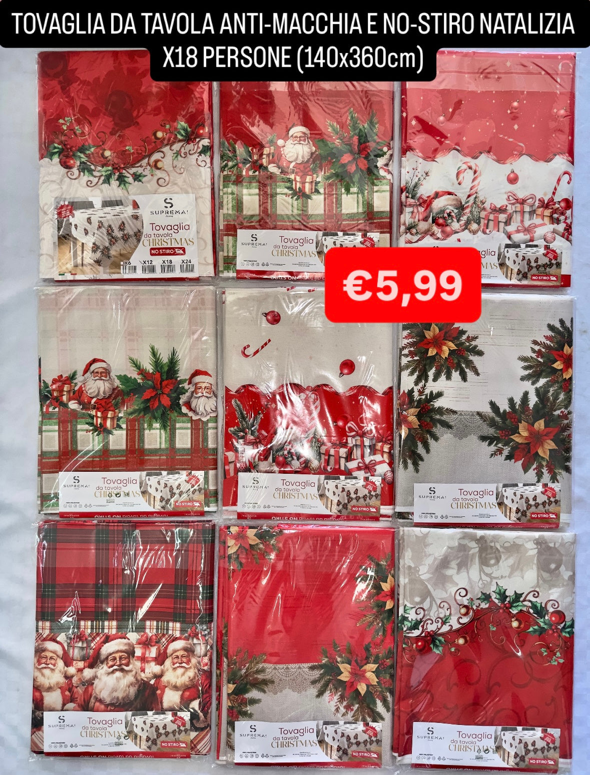 TOVAGLIA DA TAVOLA ANTI-MACCHIA E NO-STIRO NATALIZIA X18 PERSONE (140x360cm) FANTASIA CASUALE
