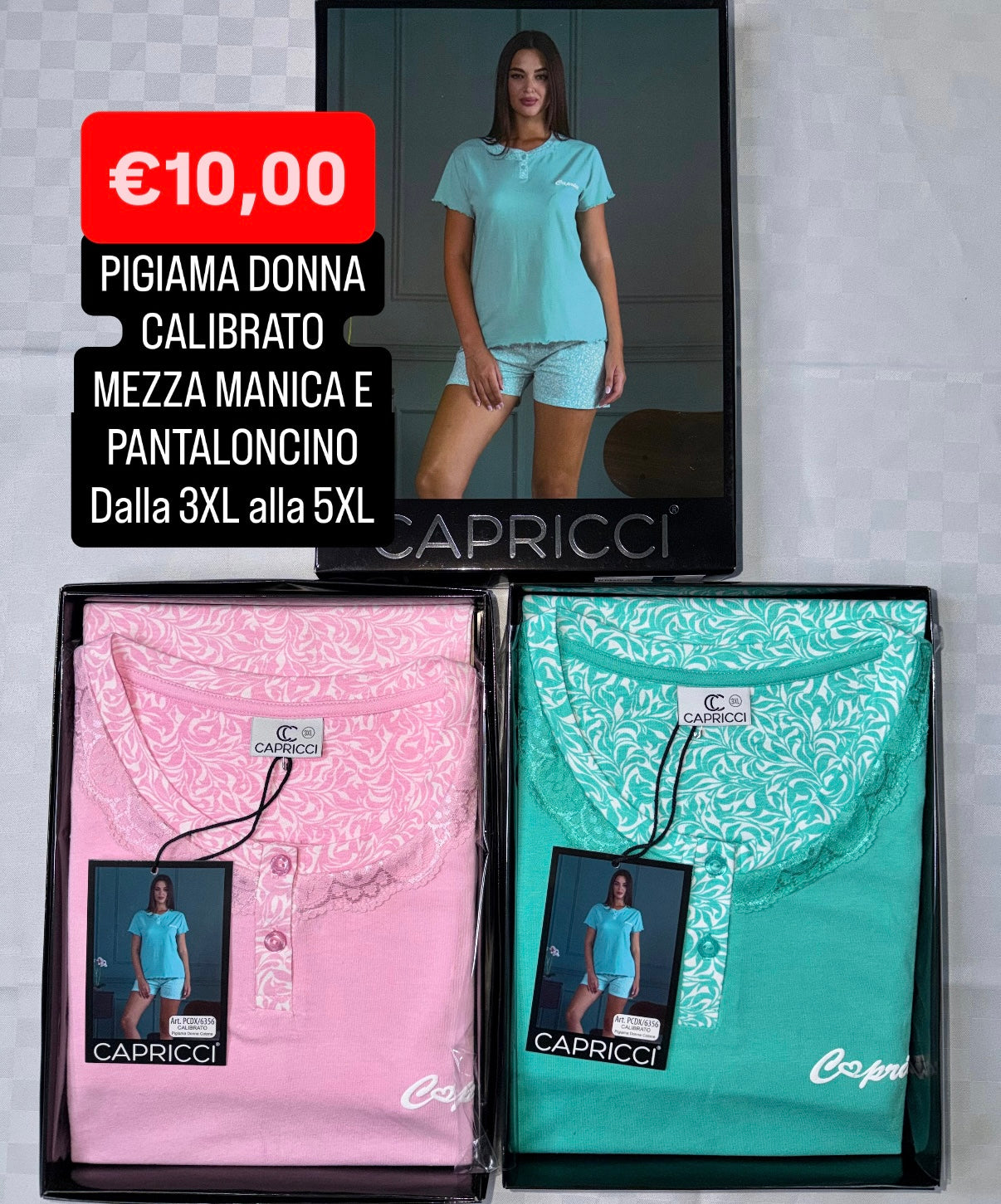 PIGIAMA DONNA CALIBRATO Mezza Manica e Pantaloncino dalla 3XL alla 5XL in 100% cotone