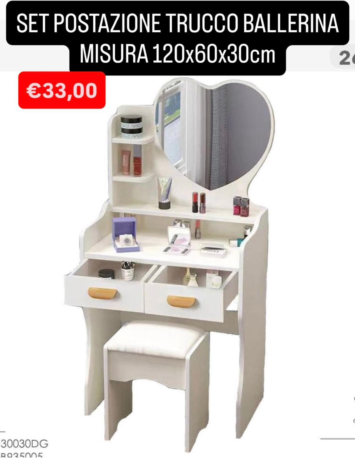 SET POSTAZIONE TRUCCO BALLERINA misura 120x60x30cm