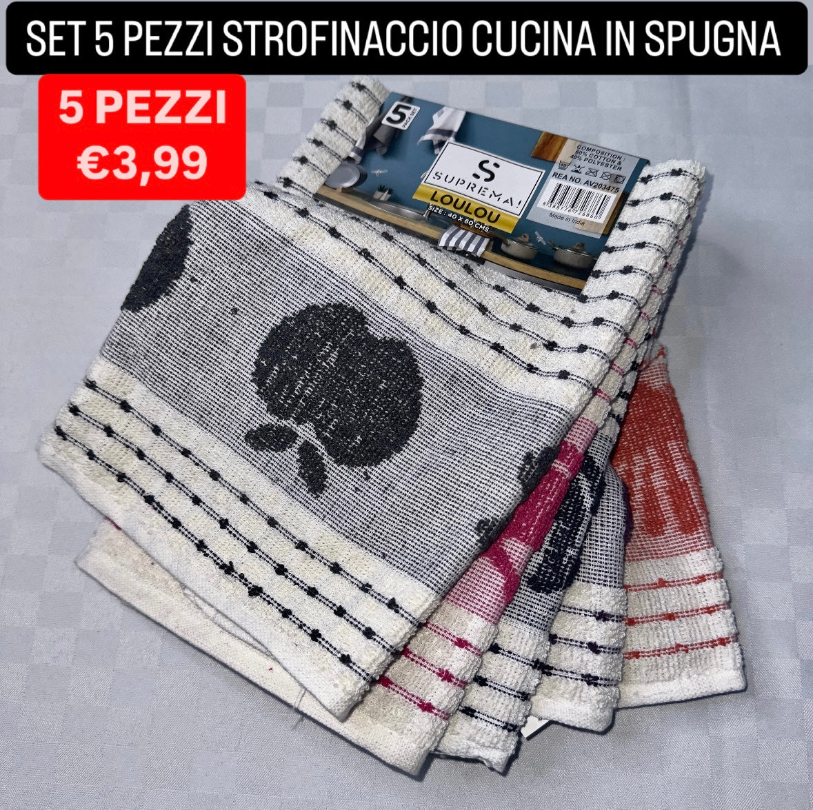 STROFINACCIO CUCINA SET DA 5 PEZZI IN SPUGNA