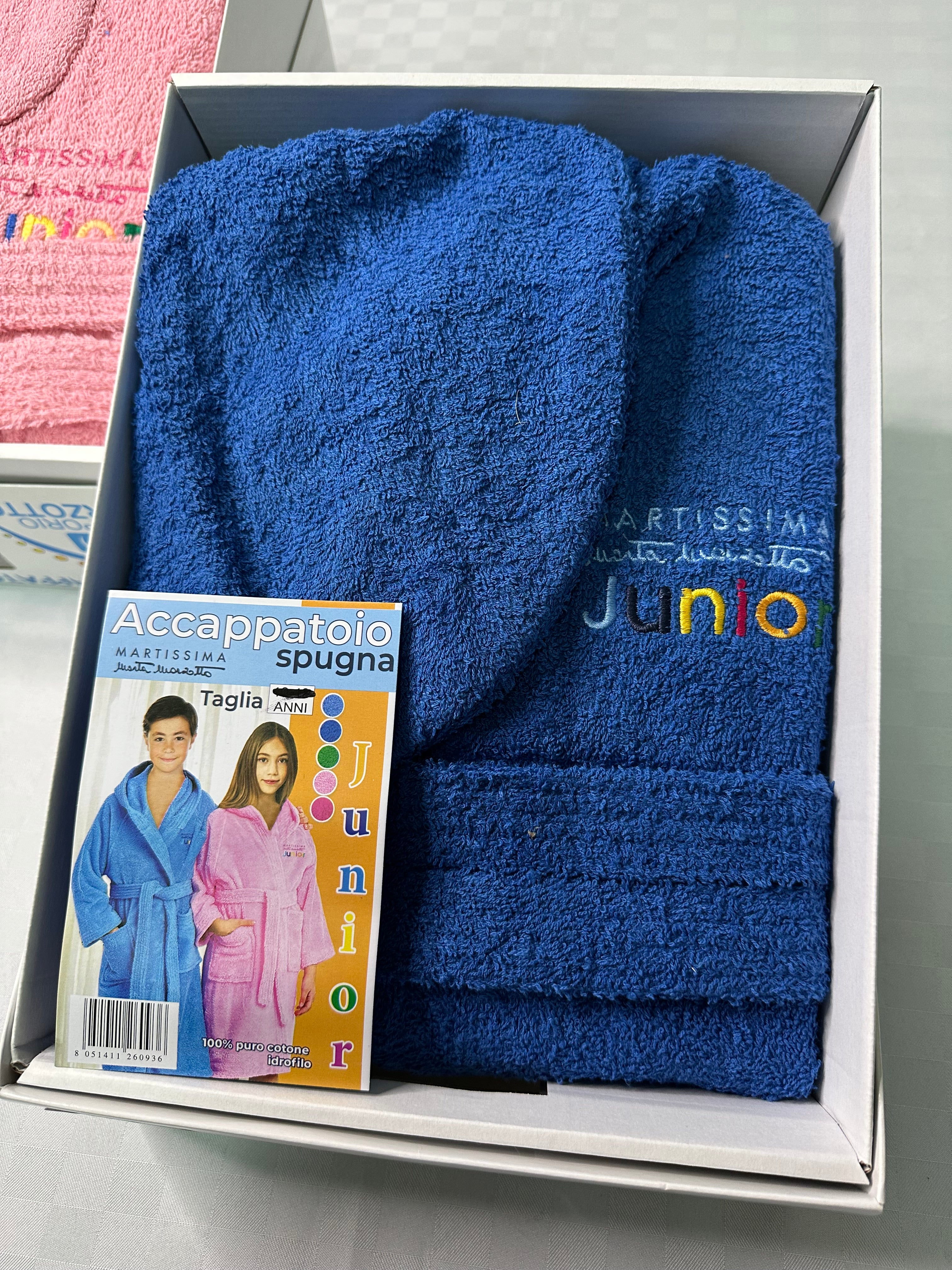 ACCAPPATOIO BIMBO/A IN SPUGNA MARTA MARZOTTO CON CAPPUCCIO E CINTURA