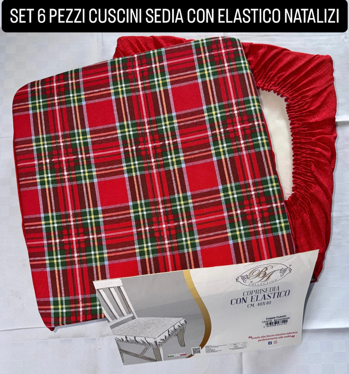SET 6 PEZZI CUSCINI SEDIA CON ELASTICO Natalizio