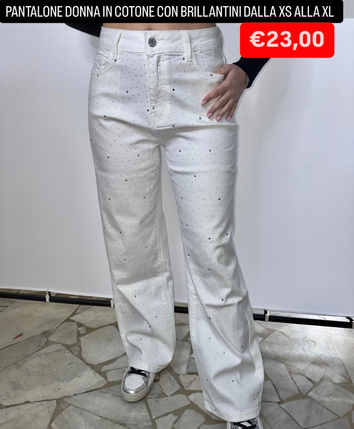 PANTALONE DONNA IN COTONE CON BRILLANTINI