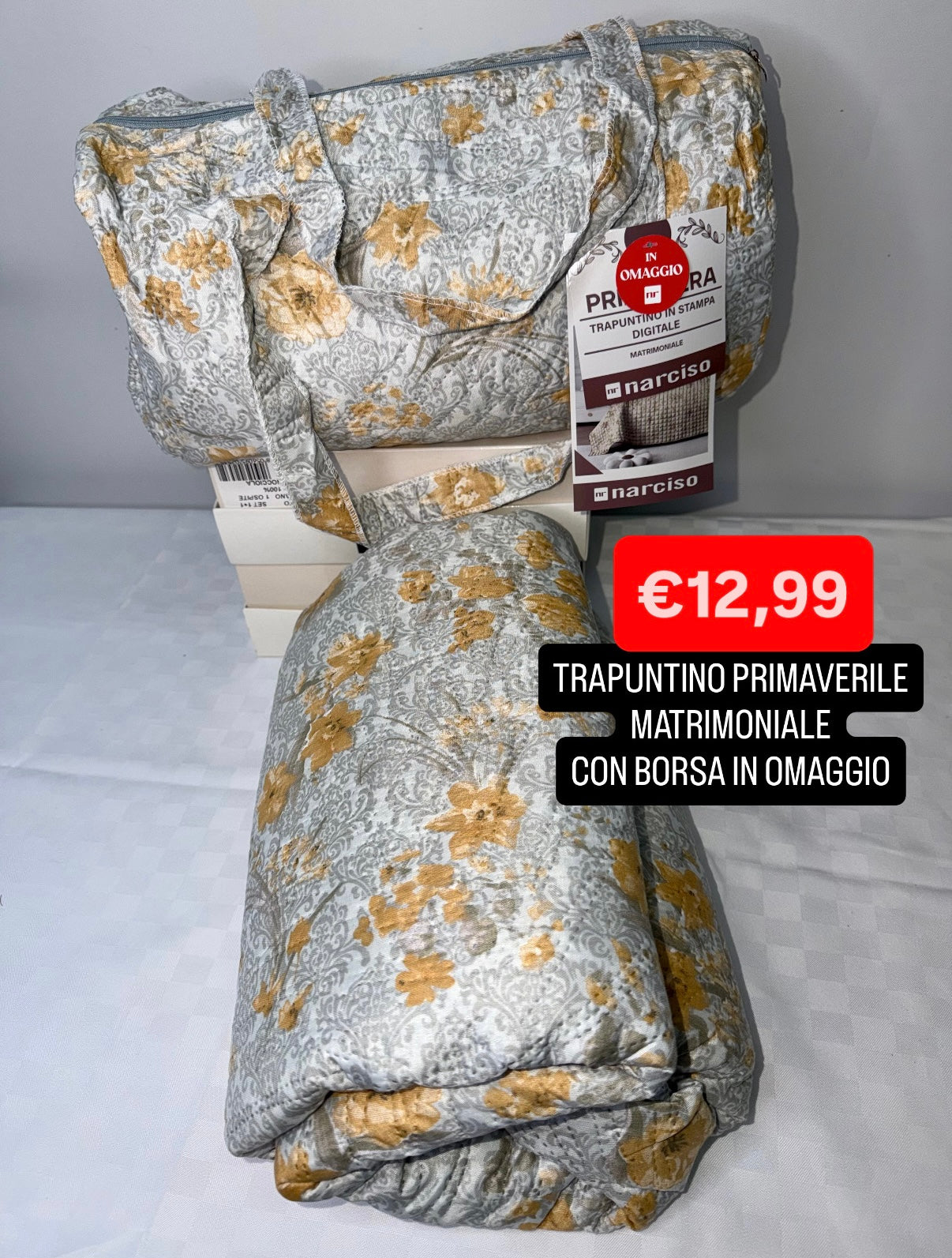 TRAPUNTINO PRIMAVERILE MATRIMONIALE 260x260cm CON BORSA IN OMAGGIO