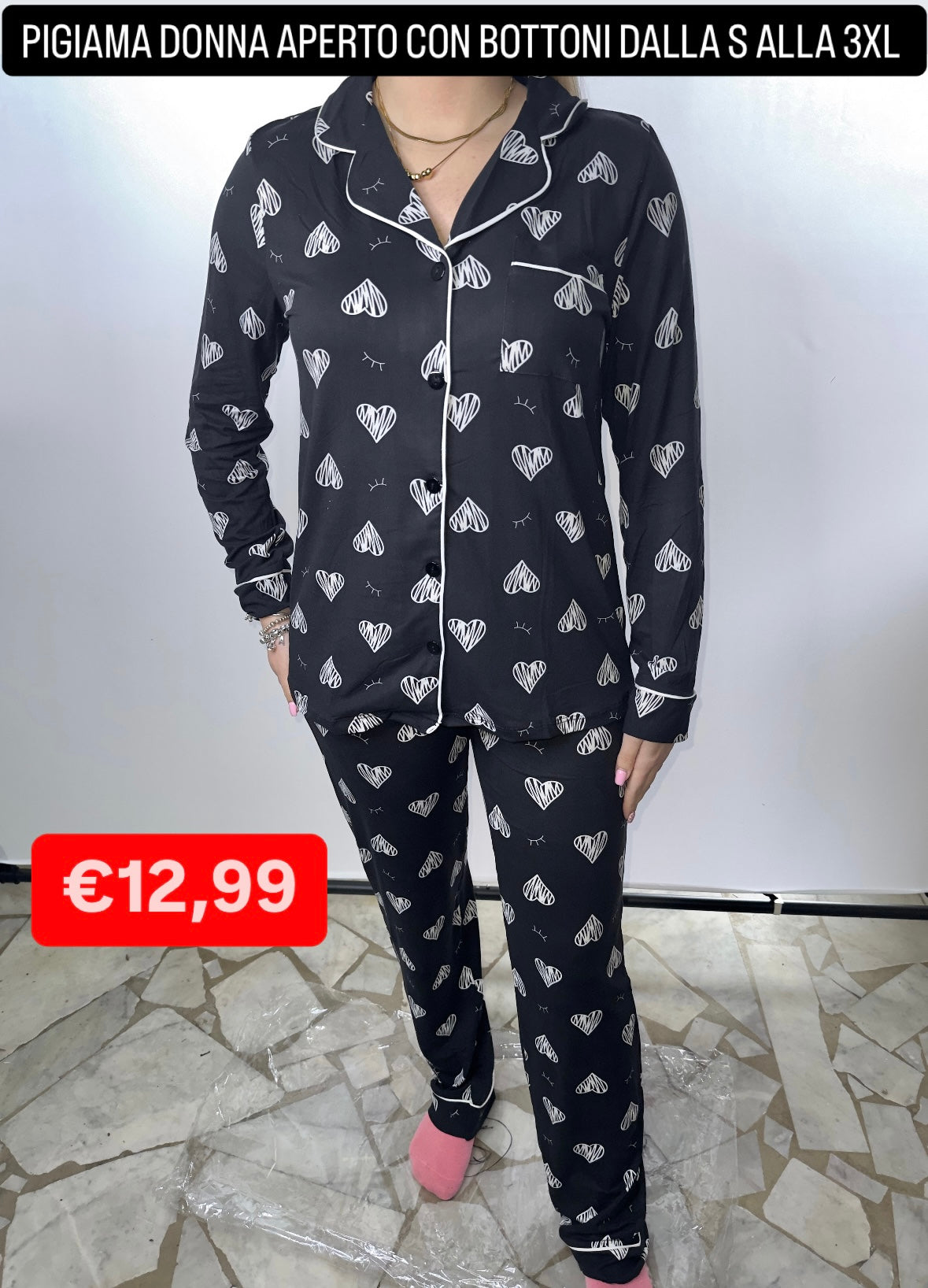 PIGIAMA DONNA APERTO CON BOTTONI DALLA S ALLA 3XL