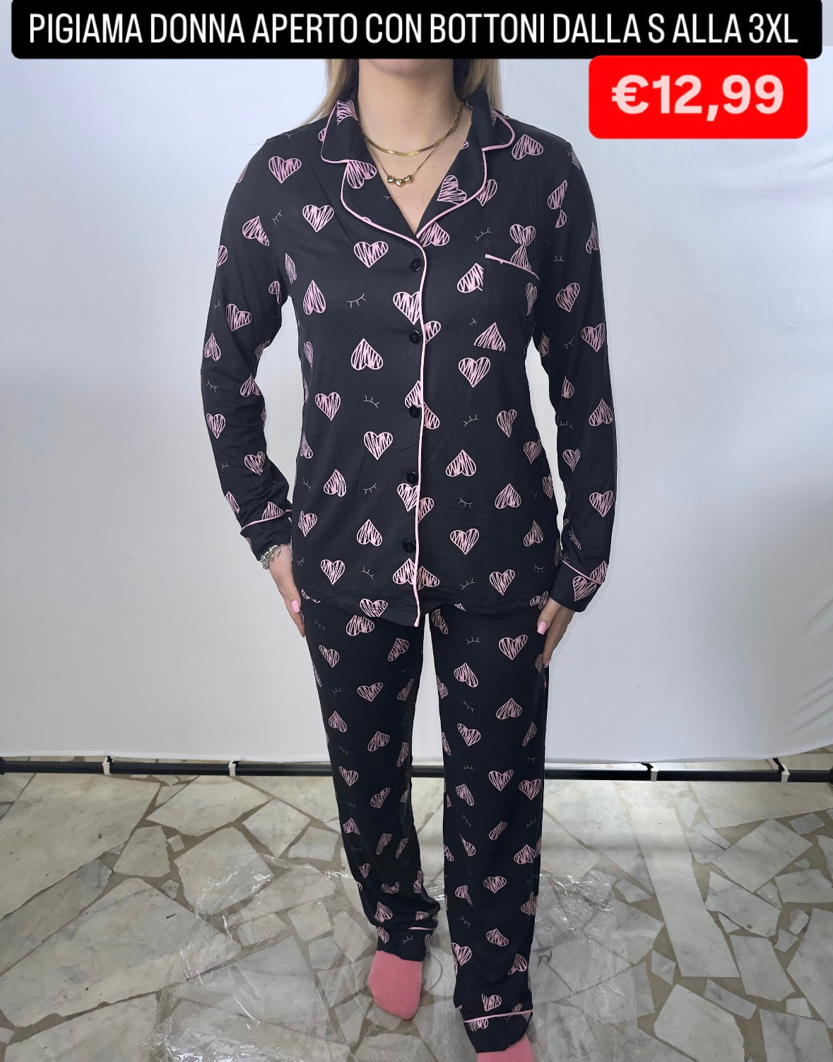 PIGIAMA DONNA APERTO CON BOTTONI DALLA S ALLA 3XL