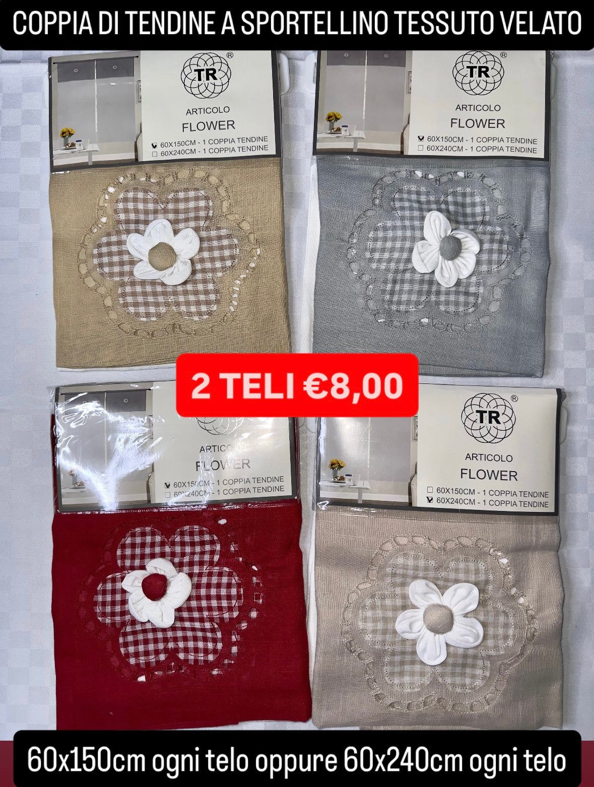 COPPIA DI TENDINE A SPORTELLINO TESSUTO VELATO (CONFEZIONE DA 2 TELI)