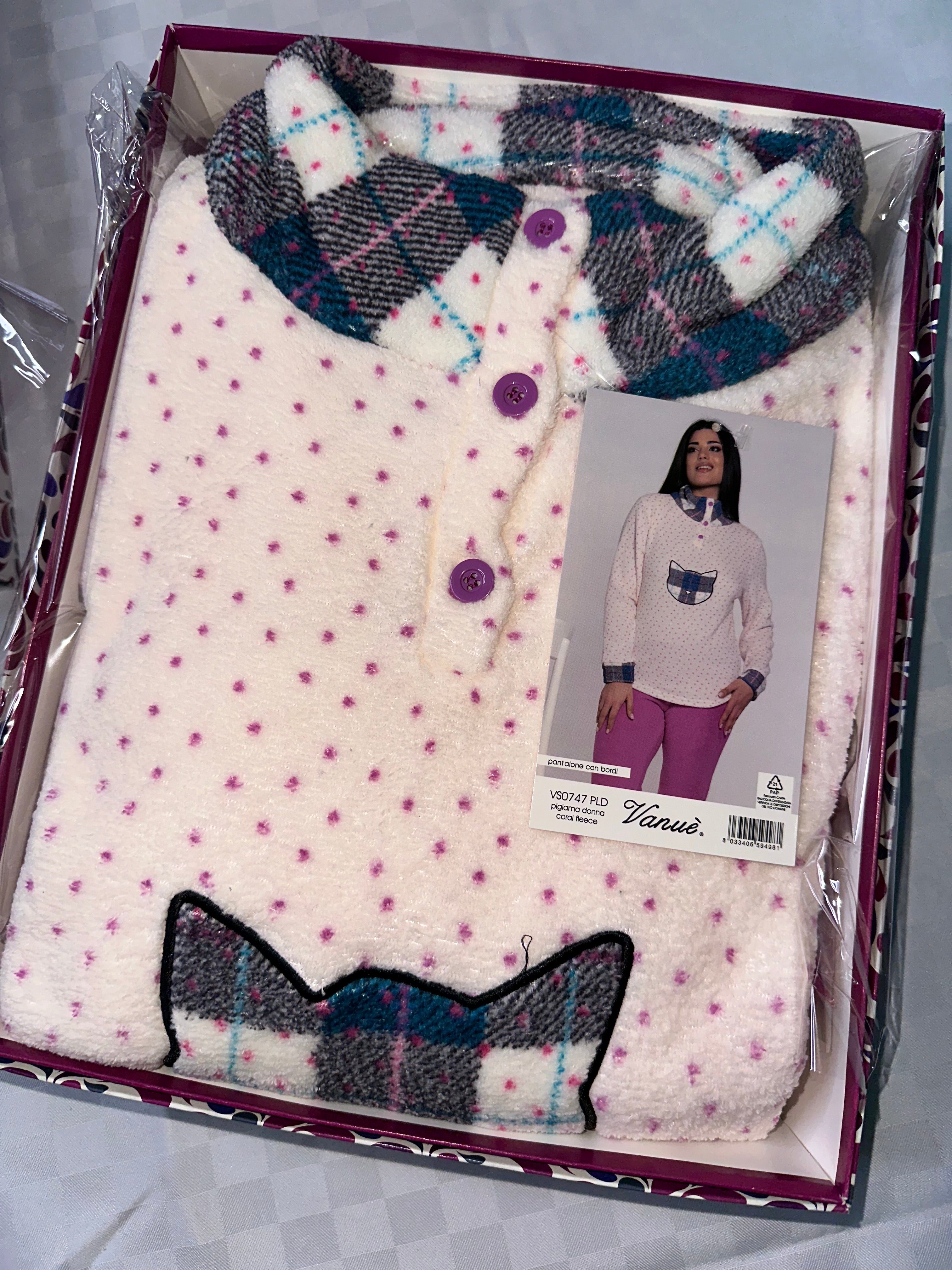 PIGIAMA DONNA IN MORBIDO PILE Manica Lunga e Pantalone lungo