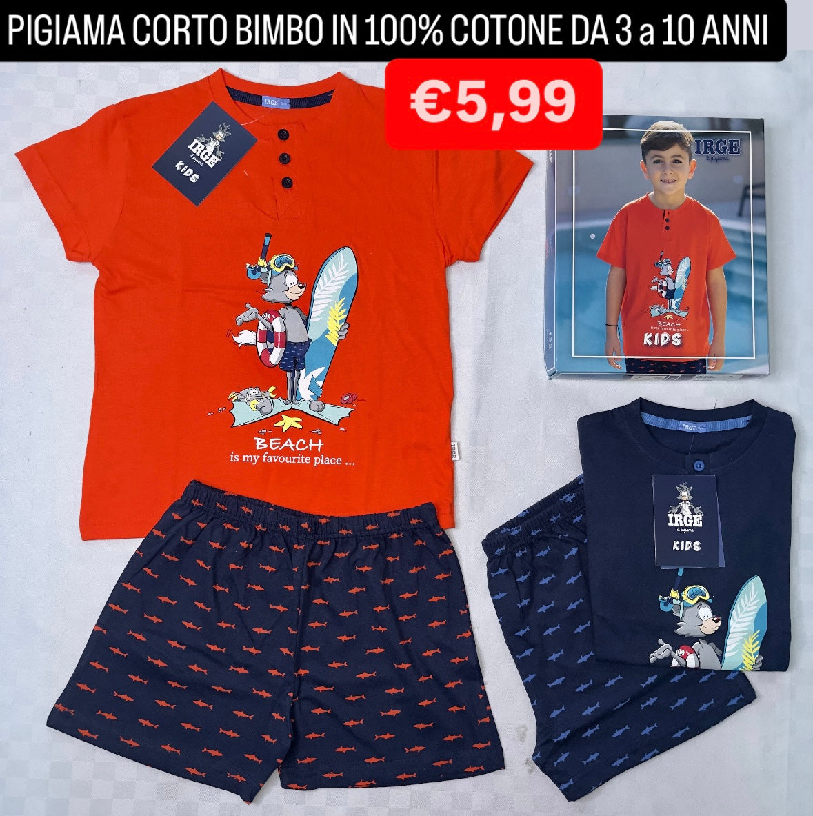 PIGIAMA BIMBO IN 100% COTONE MEZZA MANICA E PANTALONCINO Irge