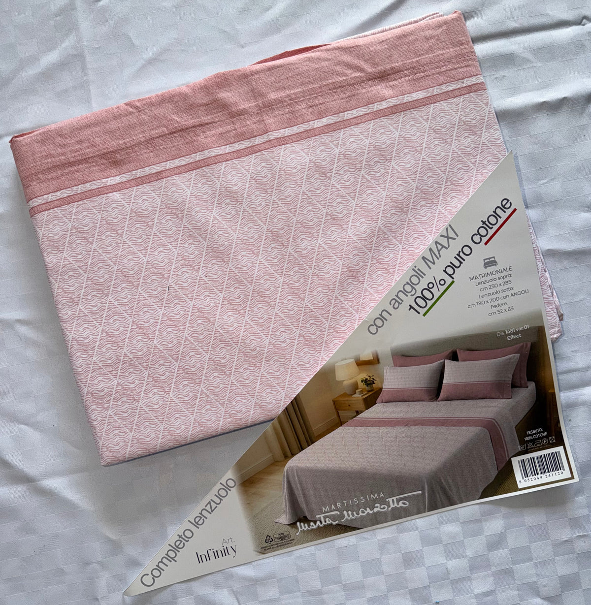 COMPLETO LENZUOLA MATRIMONIALE IN 100% COTONE , contiene Lenzuolo sopra, Lenzuolo sotto con angoli e due Federe