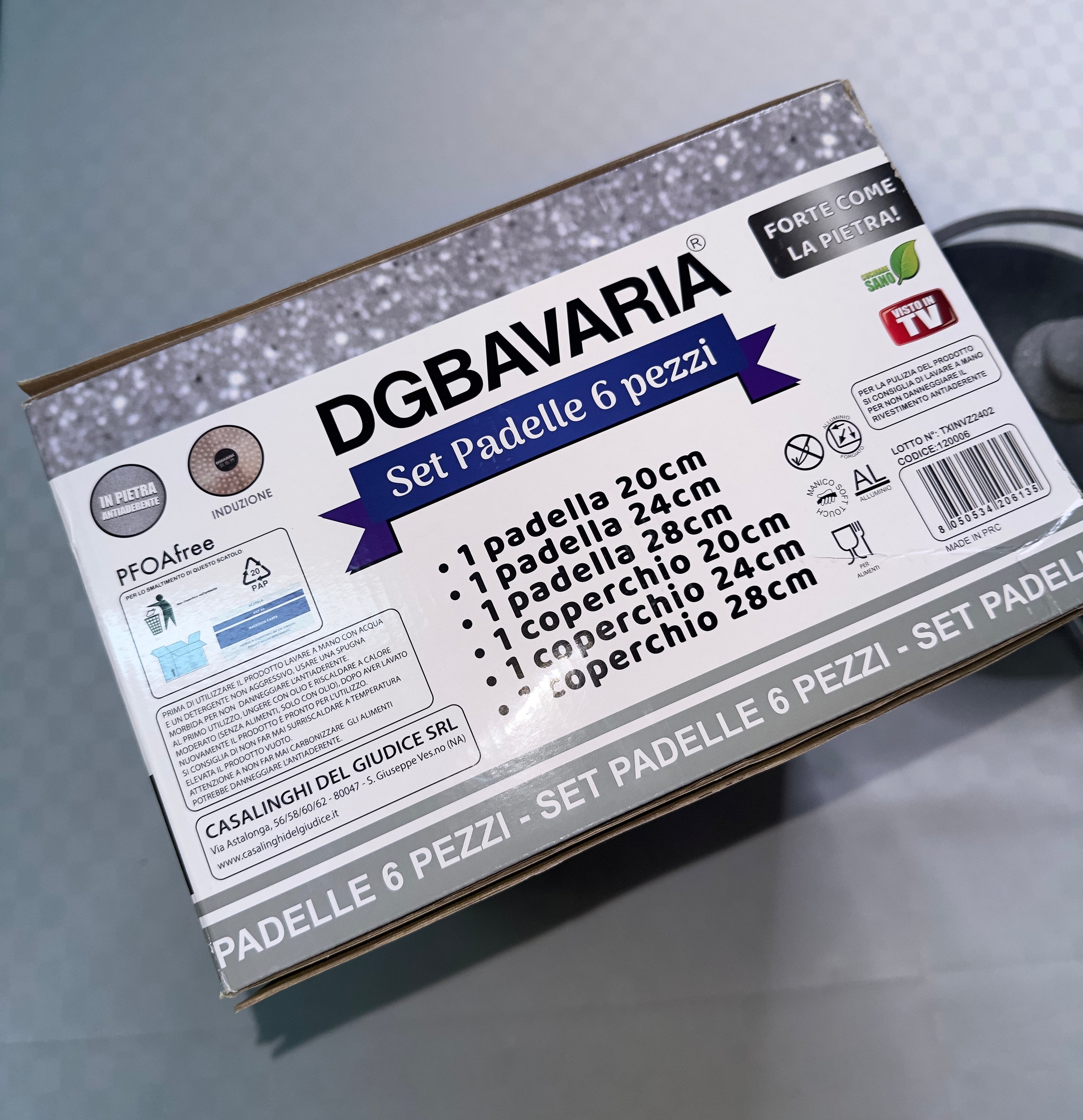 TRIS PADELLE BAVARIA 3 PEZZI CON COPERCHIO IN PIETRA LAVICA E ANTI-ADERENTE CON 5 UTENSILI CUCINA IN OMAGGIO