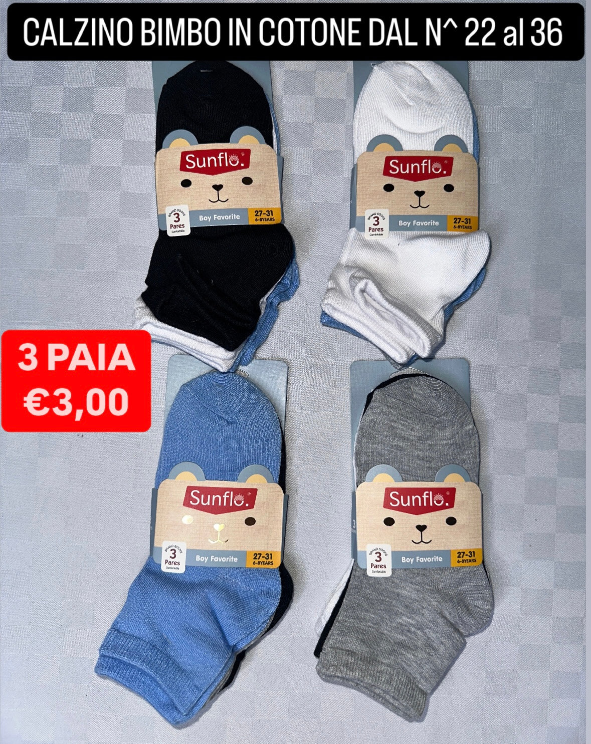 CALZINO BIMBO IN COTONE SET DA 3 PAIA (COLORE CASUALE)