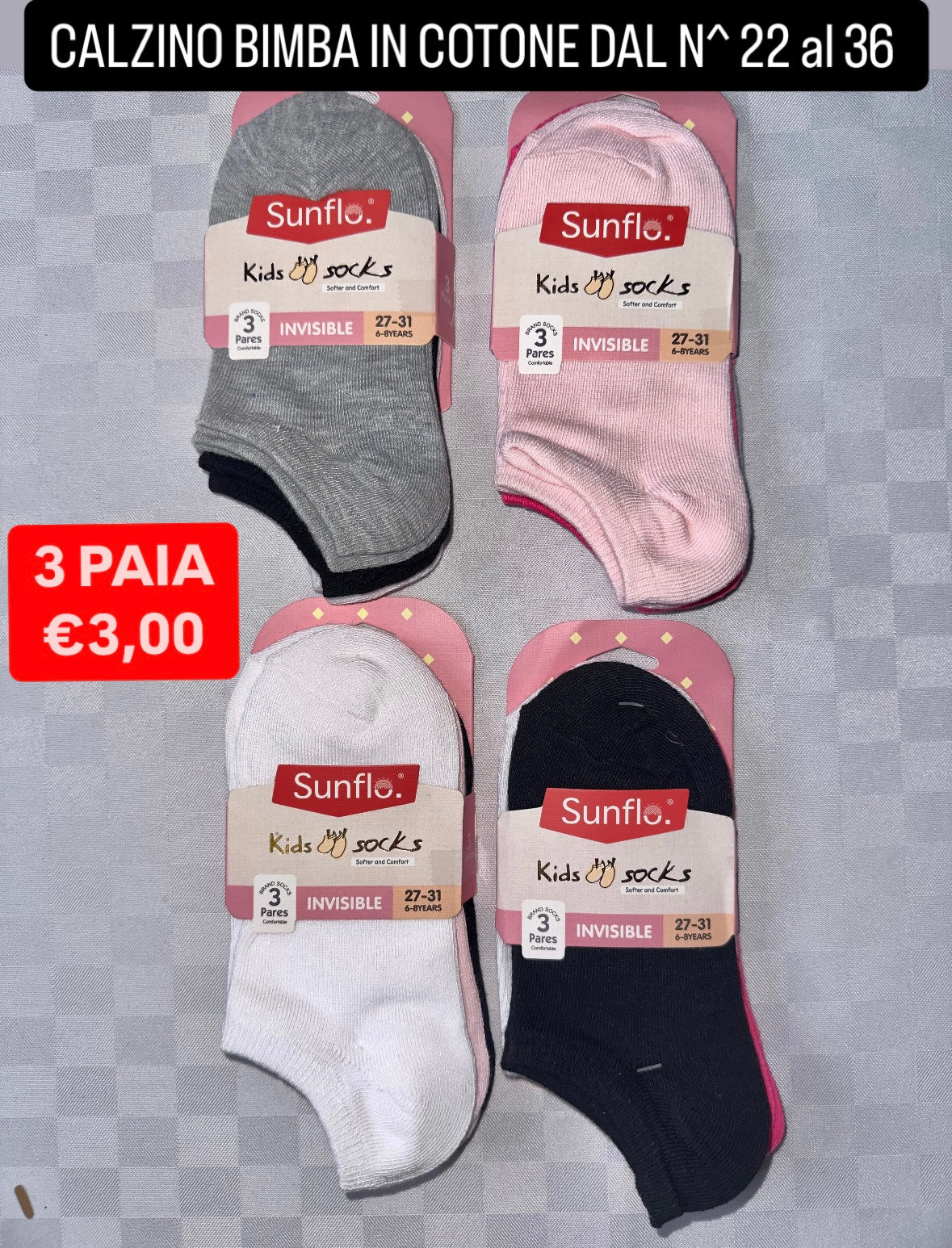 CALZINO BIMBA IN COTONE SET DA 3 PAIA (COLORE CASUALE)