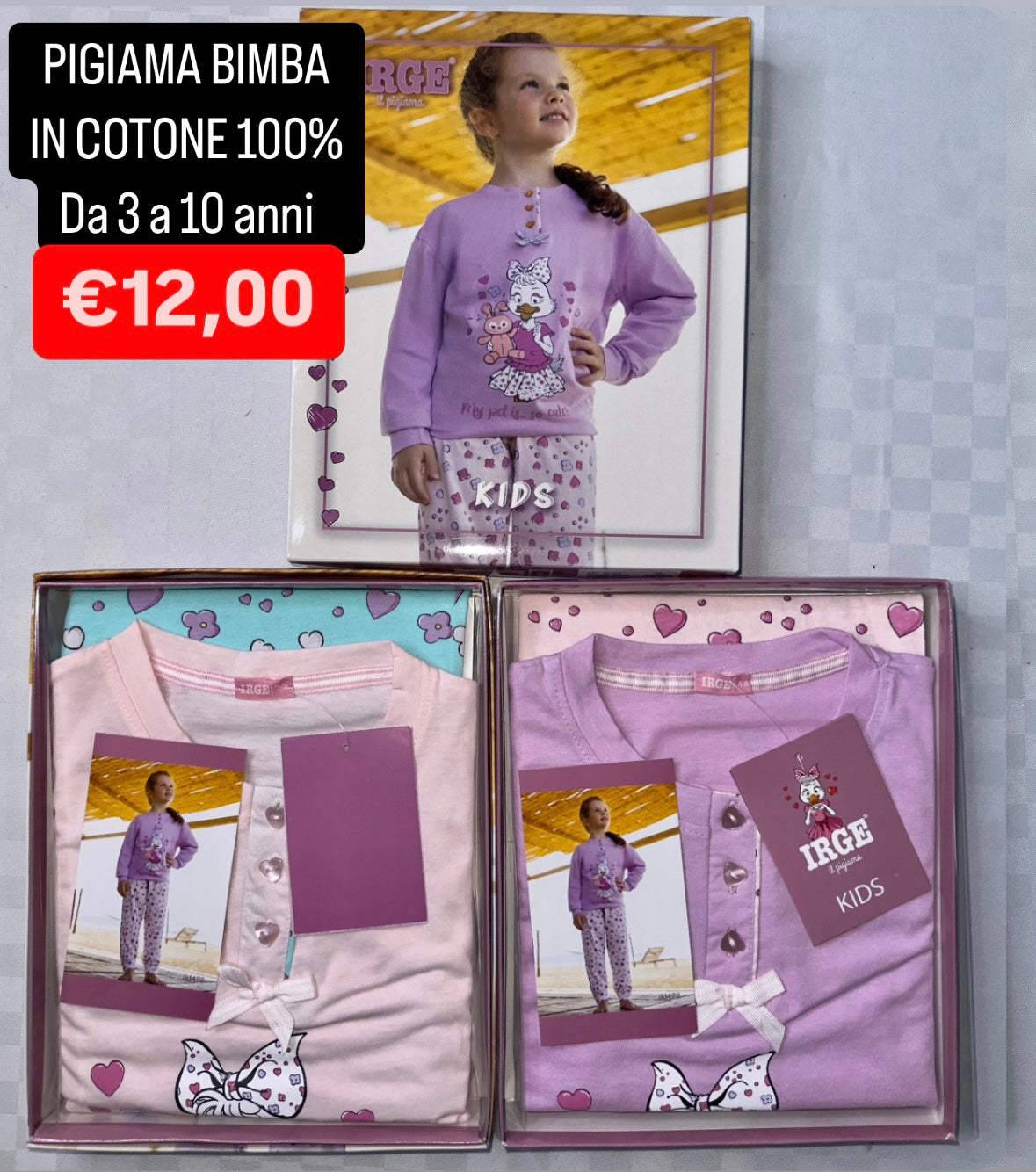 PIGIAMA BIMBA IN 100% COTONE MANICA LUNGA E PANTALONE LUNGO.