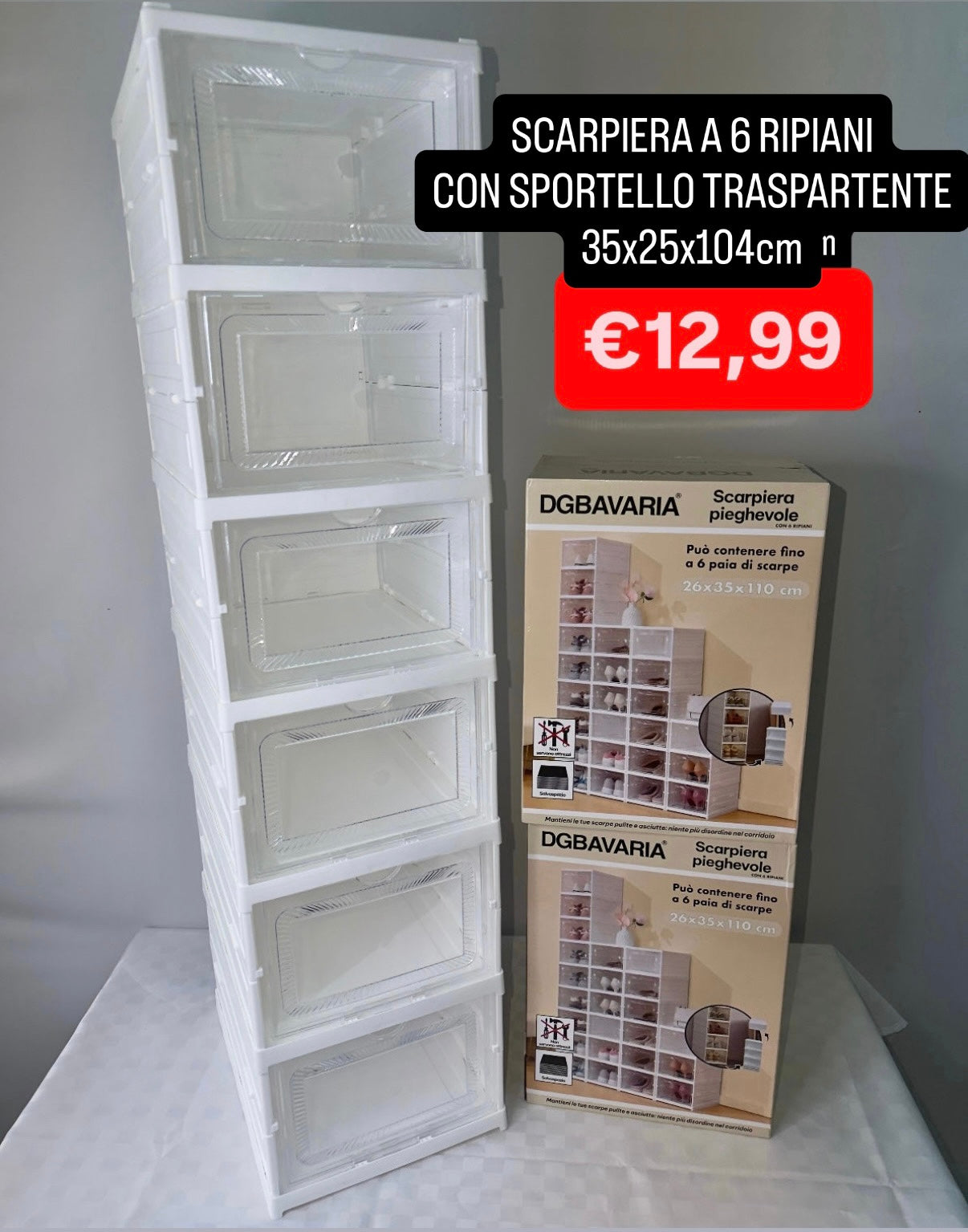SCARPIERA A 6 RIPIANI CON SPORTELLO TRASPARENTE misura 25x35x104cm