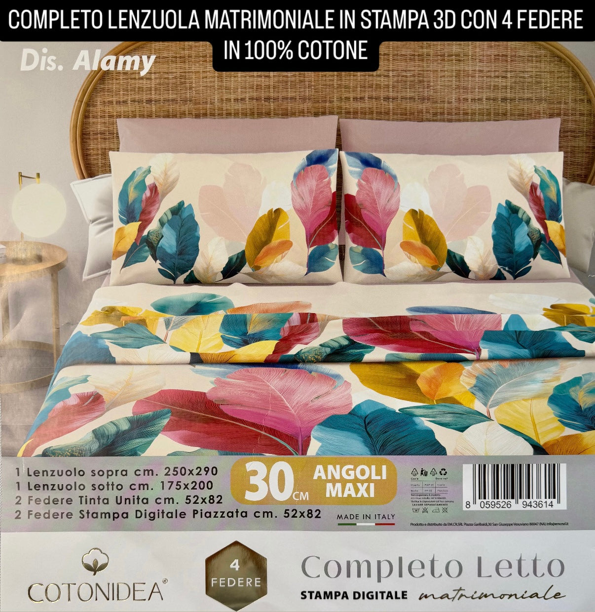 COMPLETO LENZUOLA MATRIMONIALE IN 100% COTONE, LENZUOLO SOPRA, LENZUOLO SOTTO E 4 FEDERE (TUTTO IN STAMPA 3D)
