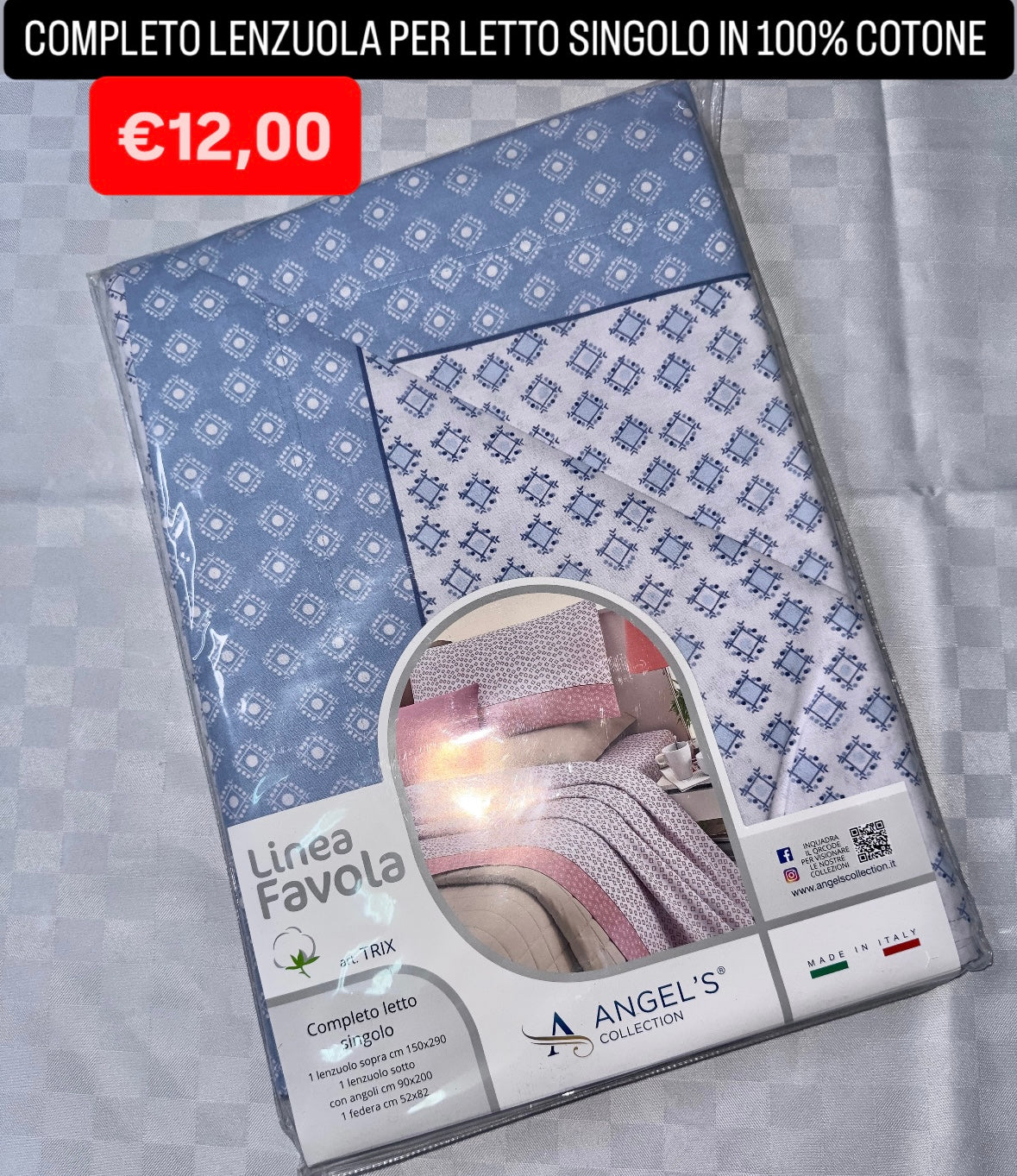 COMPLETO LENZUOLA SINGOLO IN 100% COTONE Lenzuolo sopra,Lenzuolo sotto con angoli e Federa