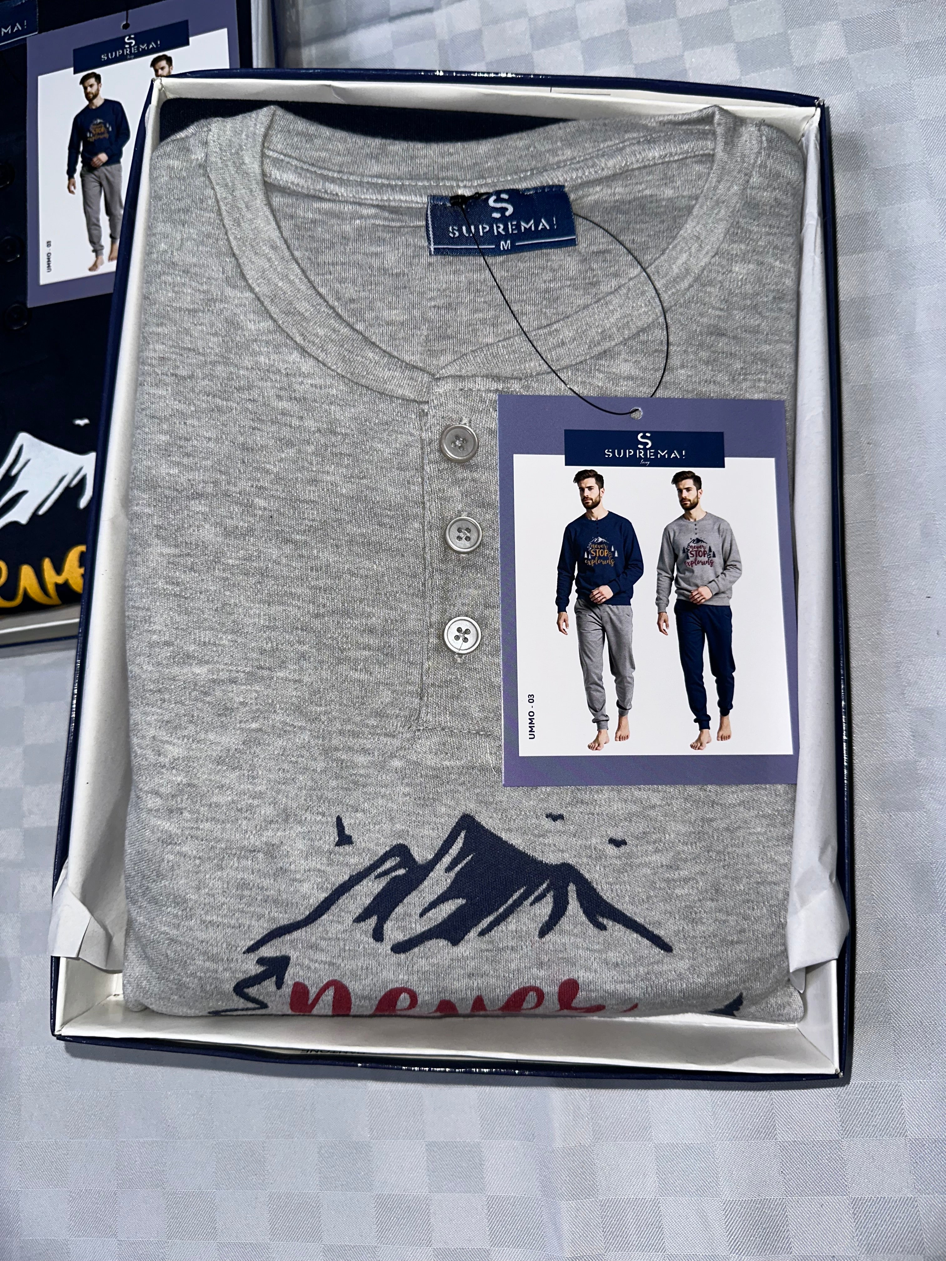 PIGIAMA UOMO IN COTONE CALDO MANICA LUNGA E PANTALONE LUNGO