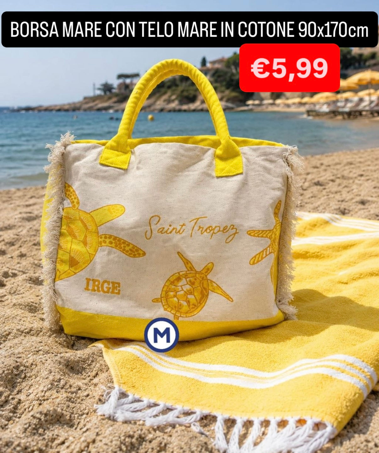 BORSA MARE CON TELO MARE IN COTONE misura 90x170cm