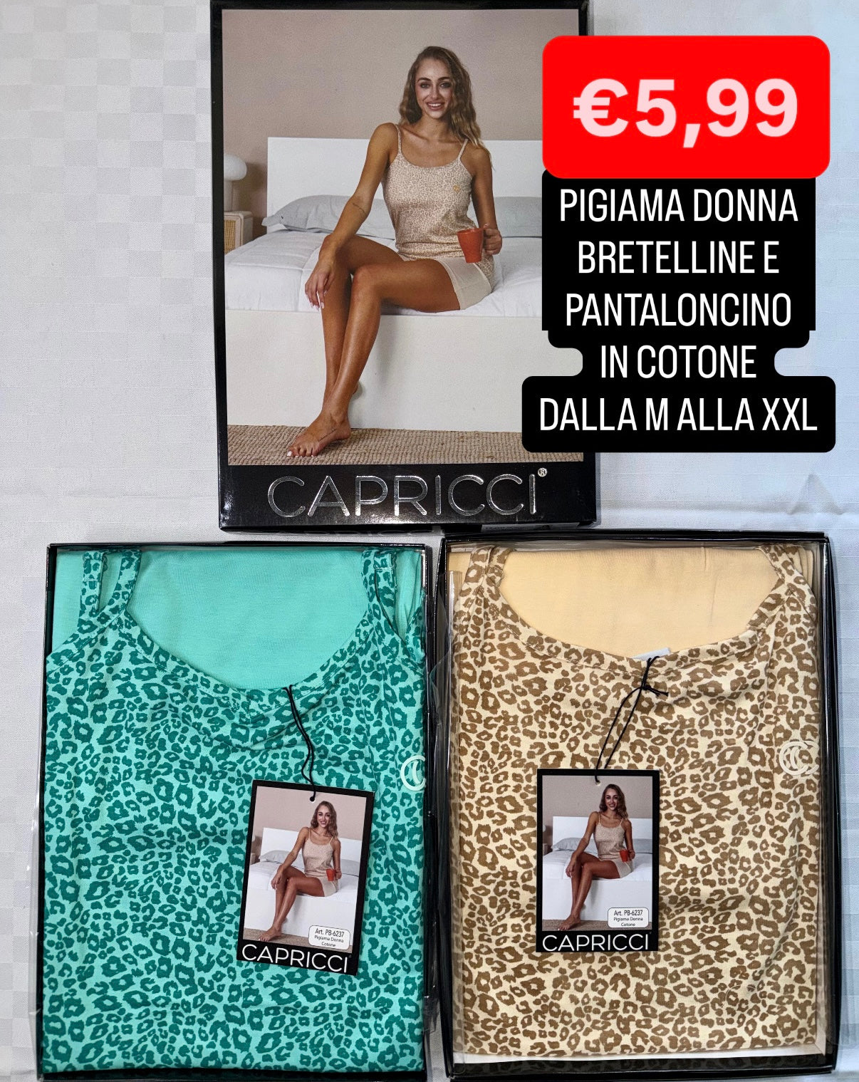 PIGIAMA DONNA Bretelline e Pantaloncino in 100% cotone