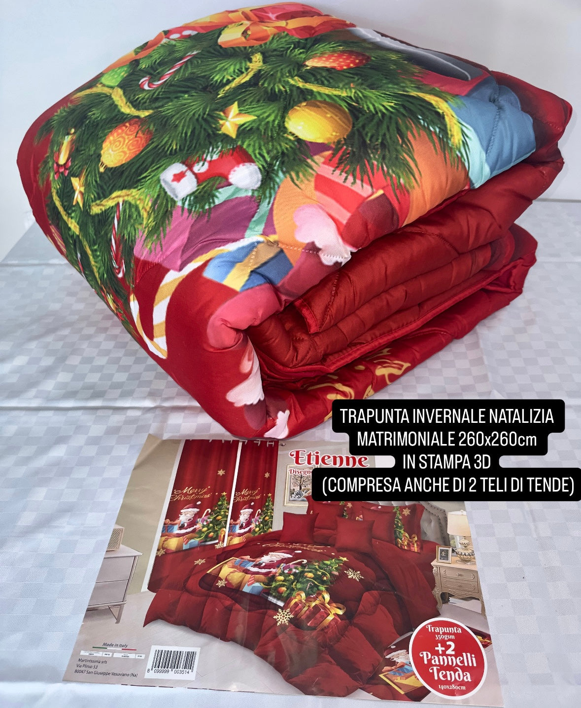 TRAPUNTA INVERNALE NATALIZIA MATRIMONIALE 260x260cm IN STAMPA 3
(COMPRESA ANCHE DI 2 TELI DI TENDE)