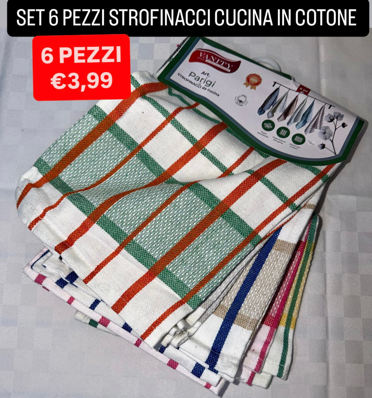 STROFINACCI CUCINA CONFEZIONE DA 6 PEZZI IN COTONE