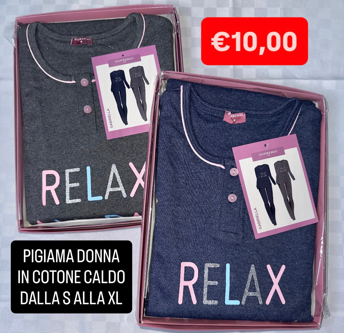 PIGIAMA DONNA IN COTONE CALDO MANICA LUNGA E PANTALONE LUNGO art. Gabriella