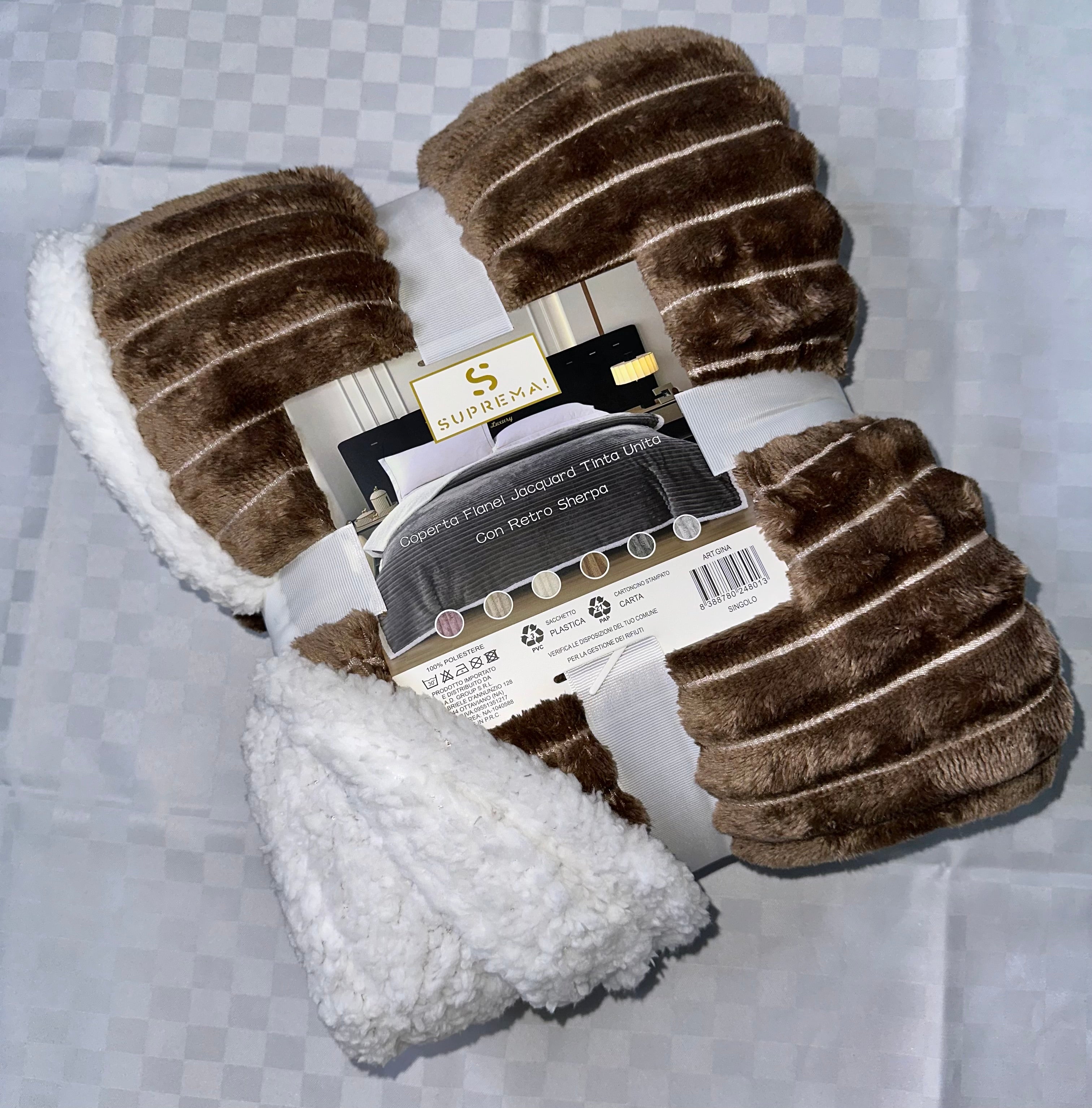 COPERTA PLAID IN MORBIDO PILE CON STRATO DI PELLICCIA SOTTO misura 160x200cm